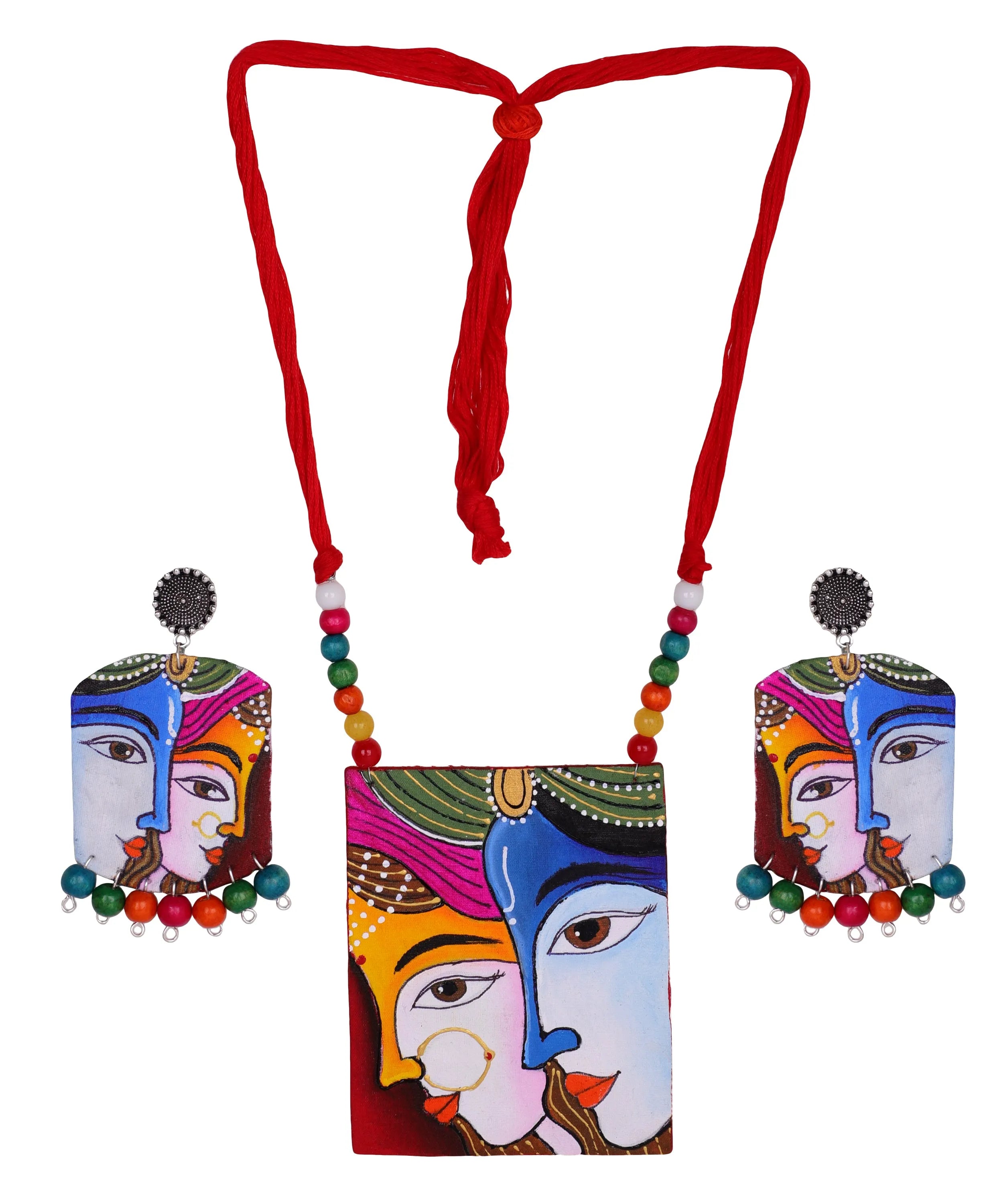 Raasleela Brij Ke Kanha Traditional Multi Color Hand Painted (Necklace Set) HP-NP-204 - KHOJ.CITY