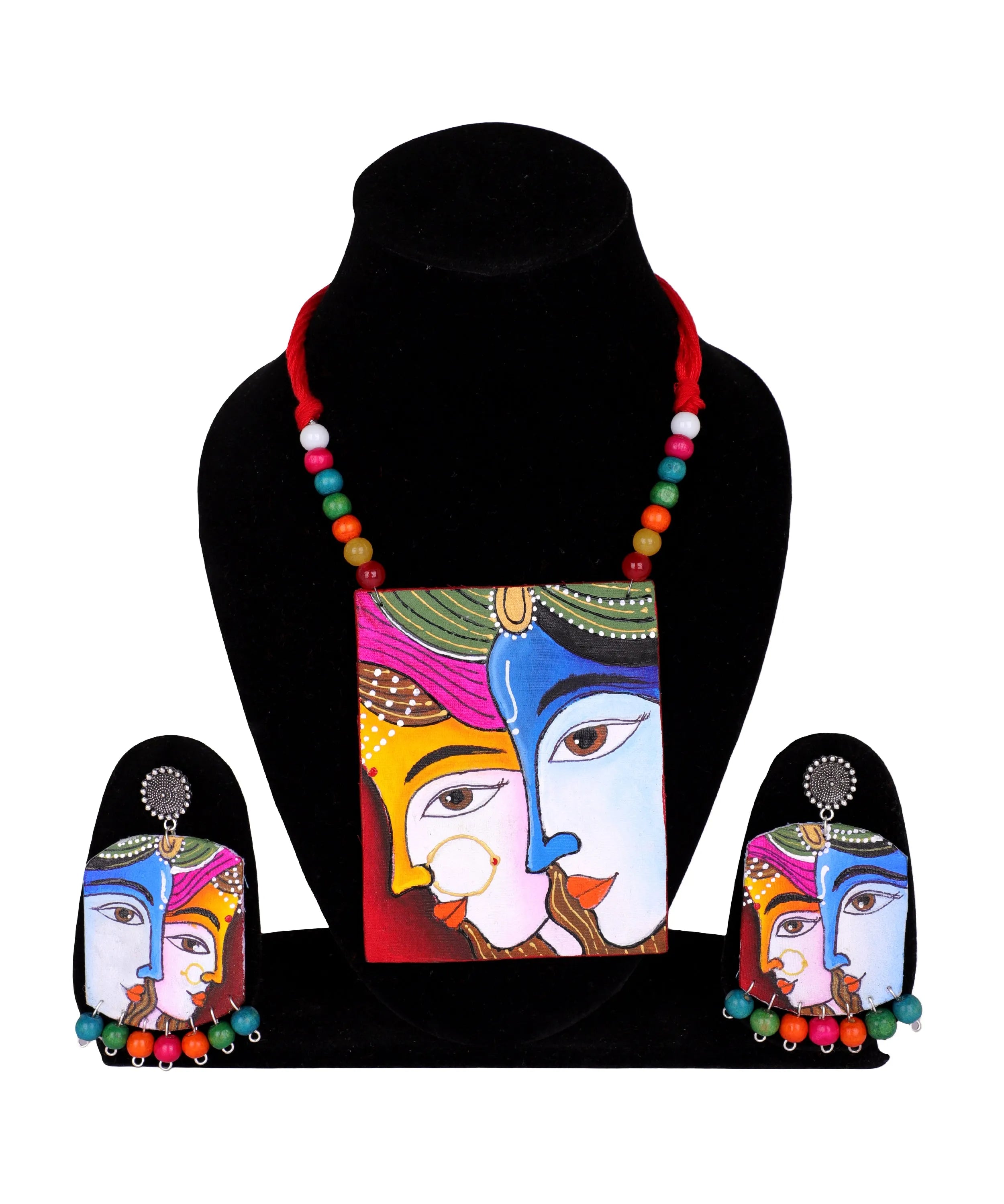 Raasleela Brij Ke Kanha Traditional Multi Color Hand Painted (Necklace Set) HP-NP-204 - KHOJ.CITY