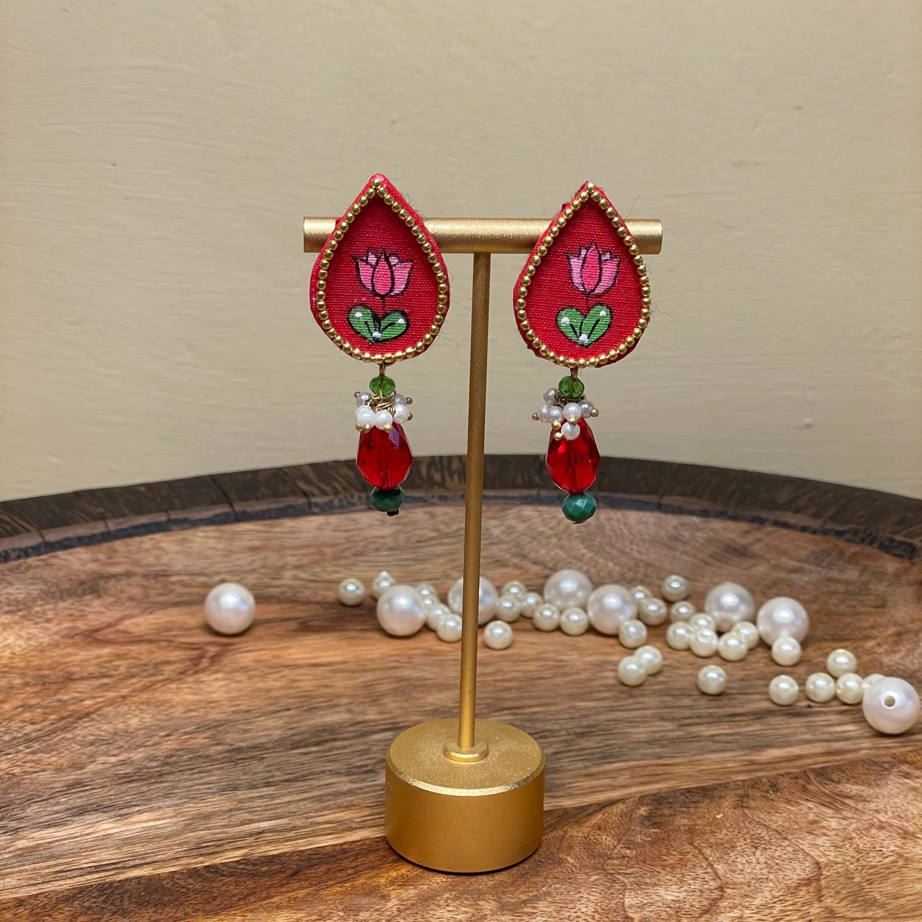 Petal Mini Classic Red Handmade Stud (Earrings) HP-ER- - KHOJ.CITY