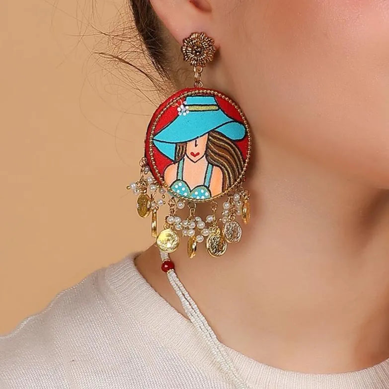 Seton Traditional Red Hand Painted Drop (Earrings) HP-ER-211 - KHOJ.CITY