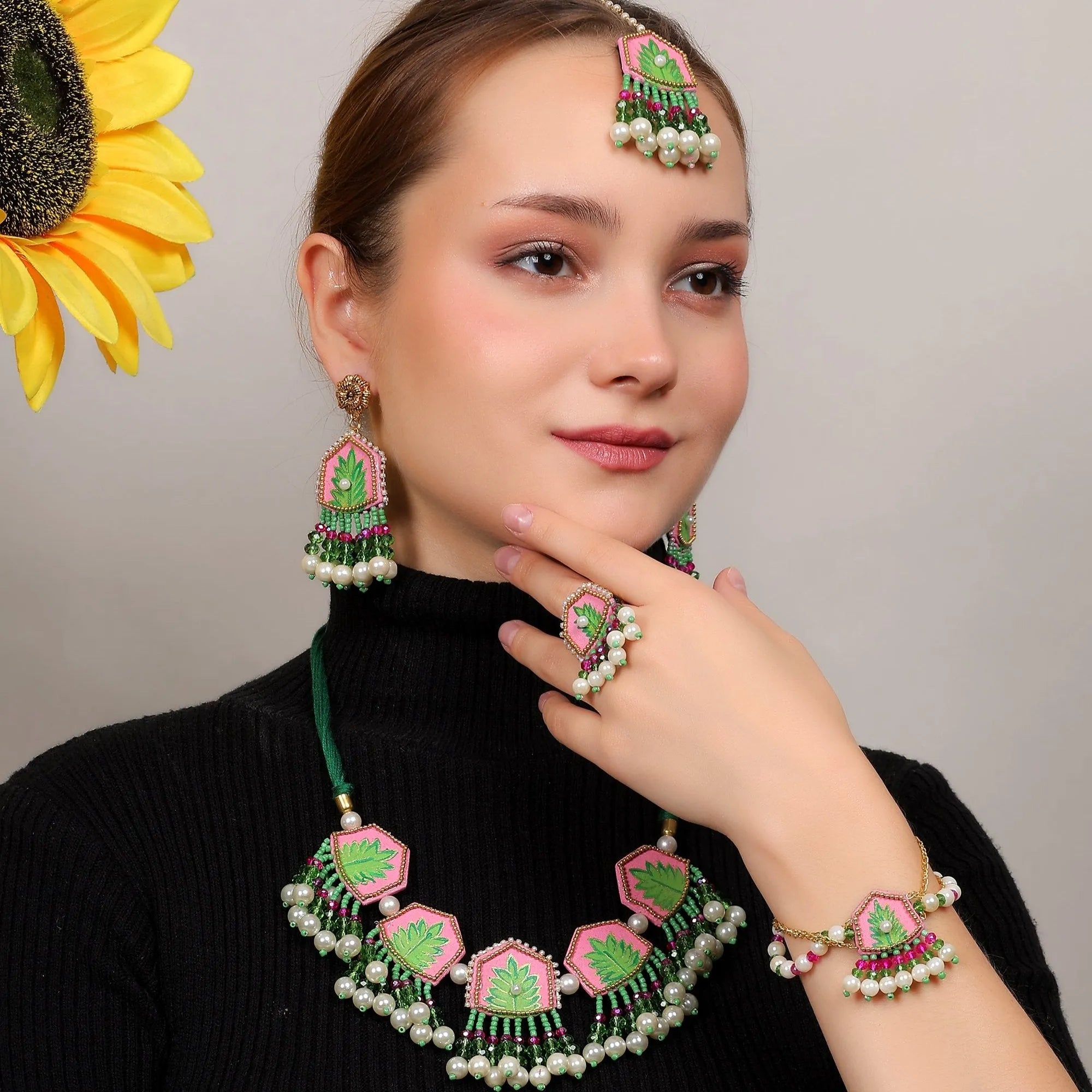 Reni Classic Multi Color Hand Painted Bridal Jewelry (Shaadi Set) - 015 - KHOJ.CITY