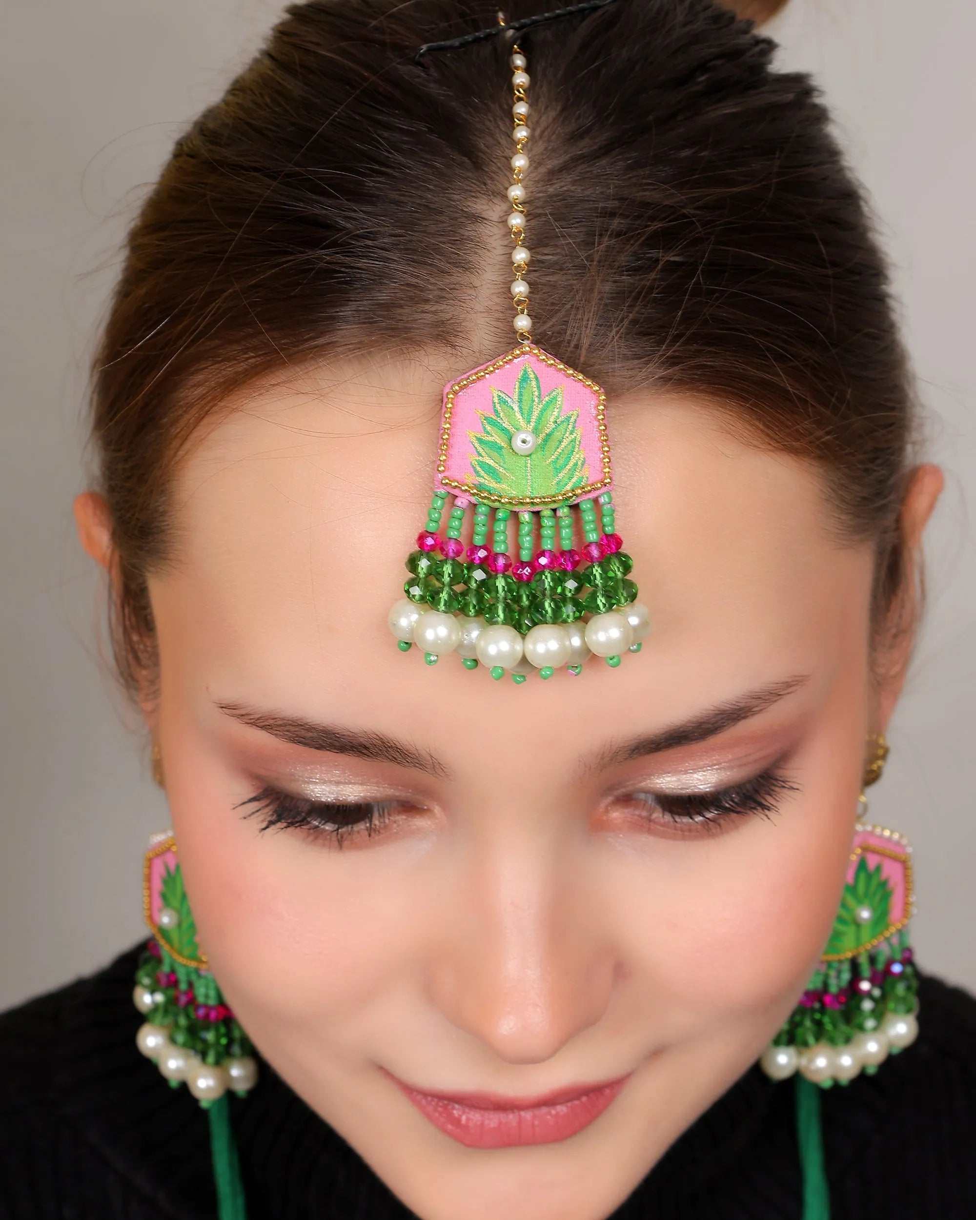 Reni Classic Multi Color Hand Painted Bridal Jewelry (Shaadi Set) - 015 - KHOJ.CITY
