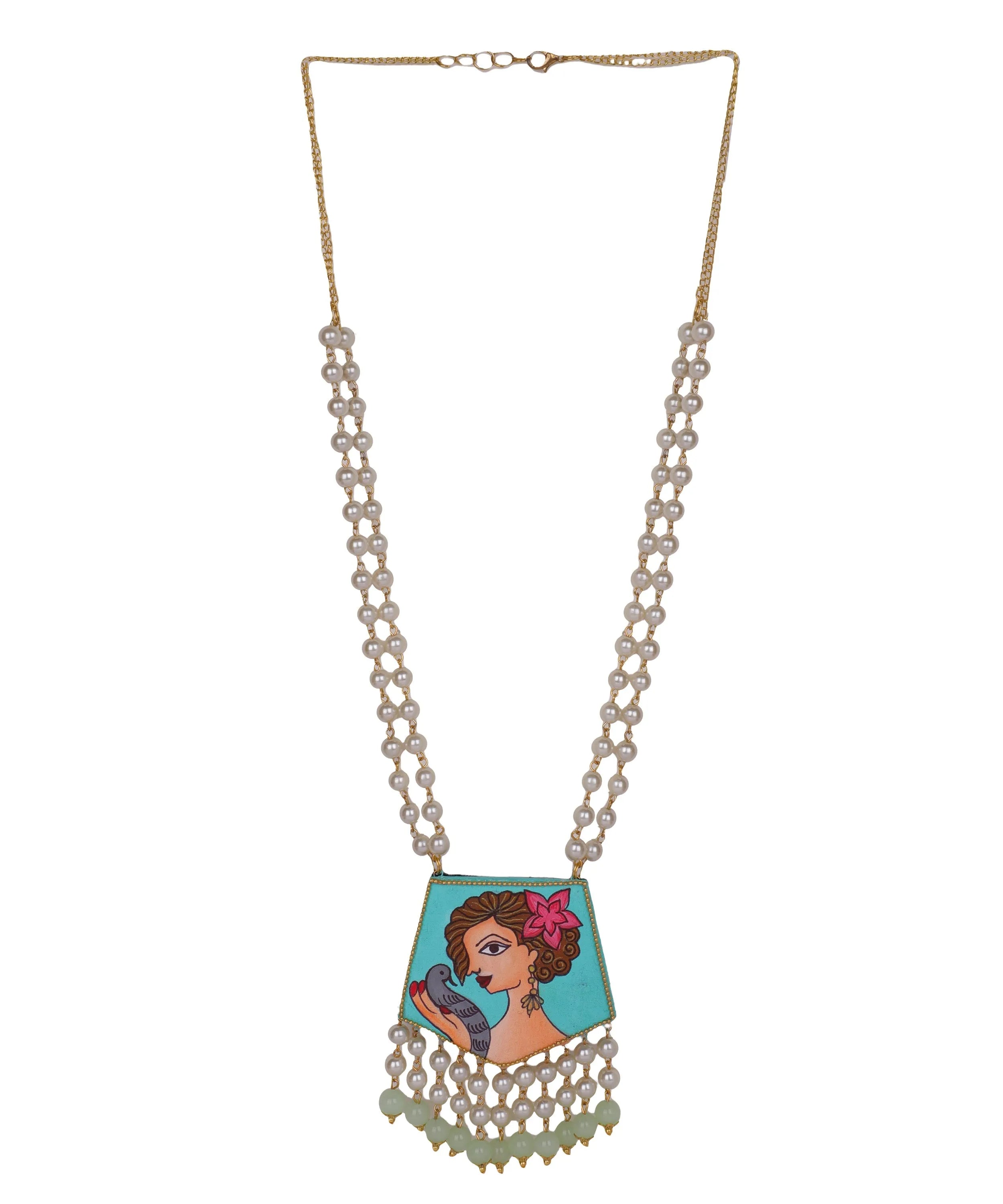 Roop Green Bohemian Hand Painted (Necklace Set) HP-NP-131 - KHOJ.CITY