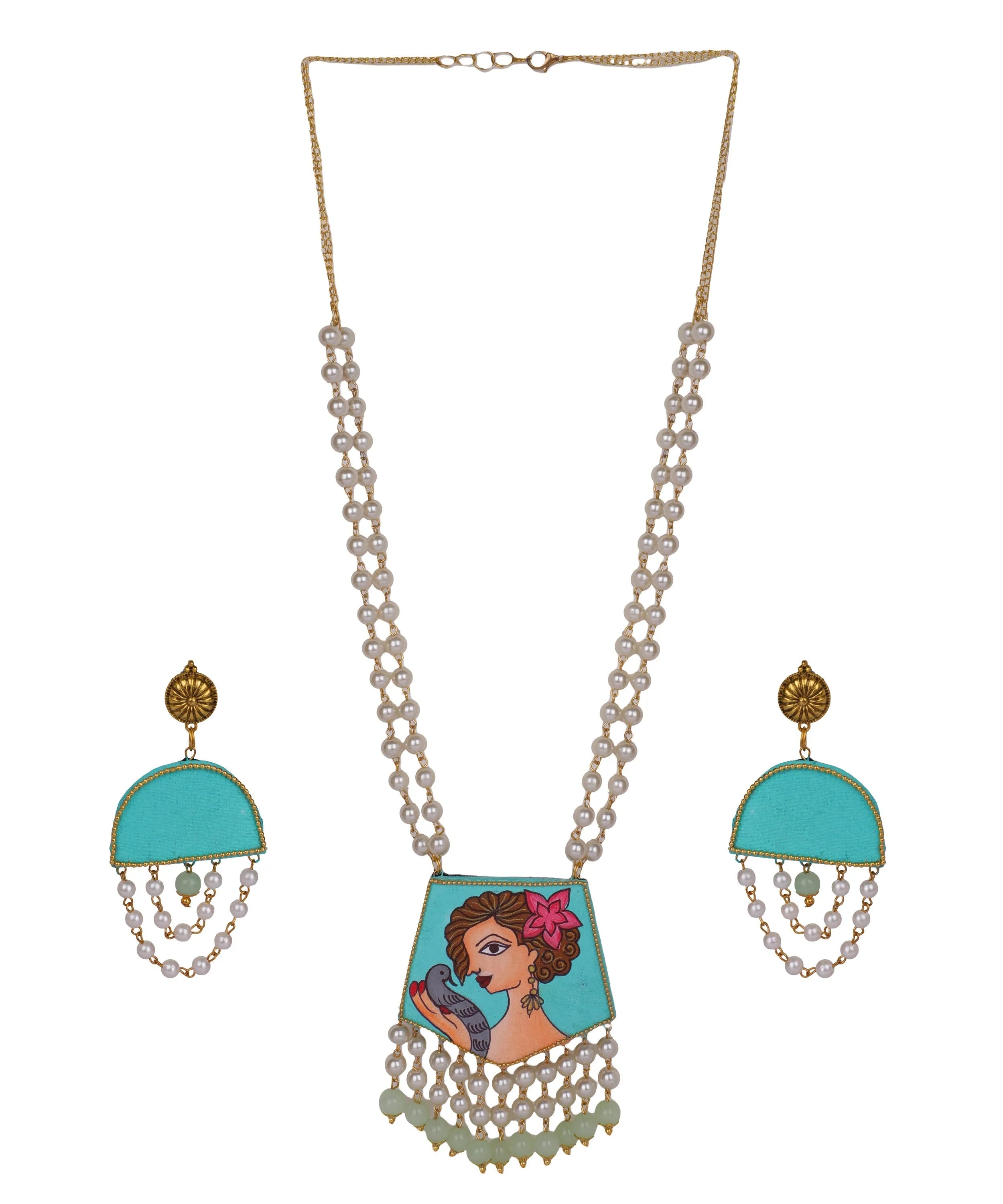 Roop Green Bohemian Hand Painted (Necklace Set) HP-NP-131 - KHOJ.CITY