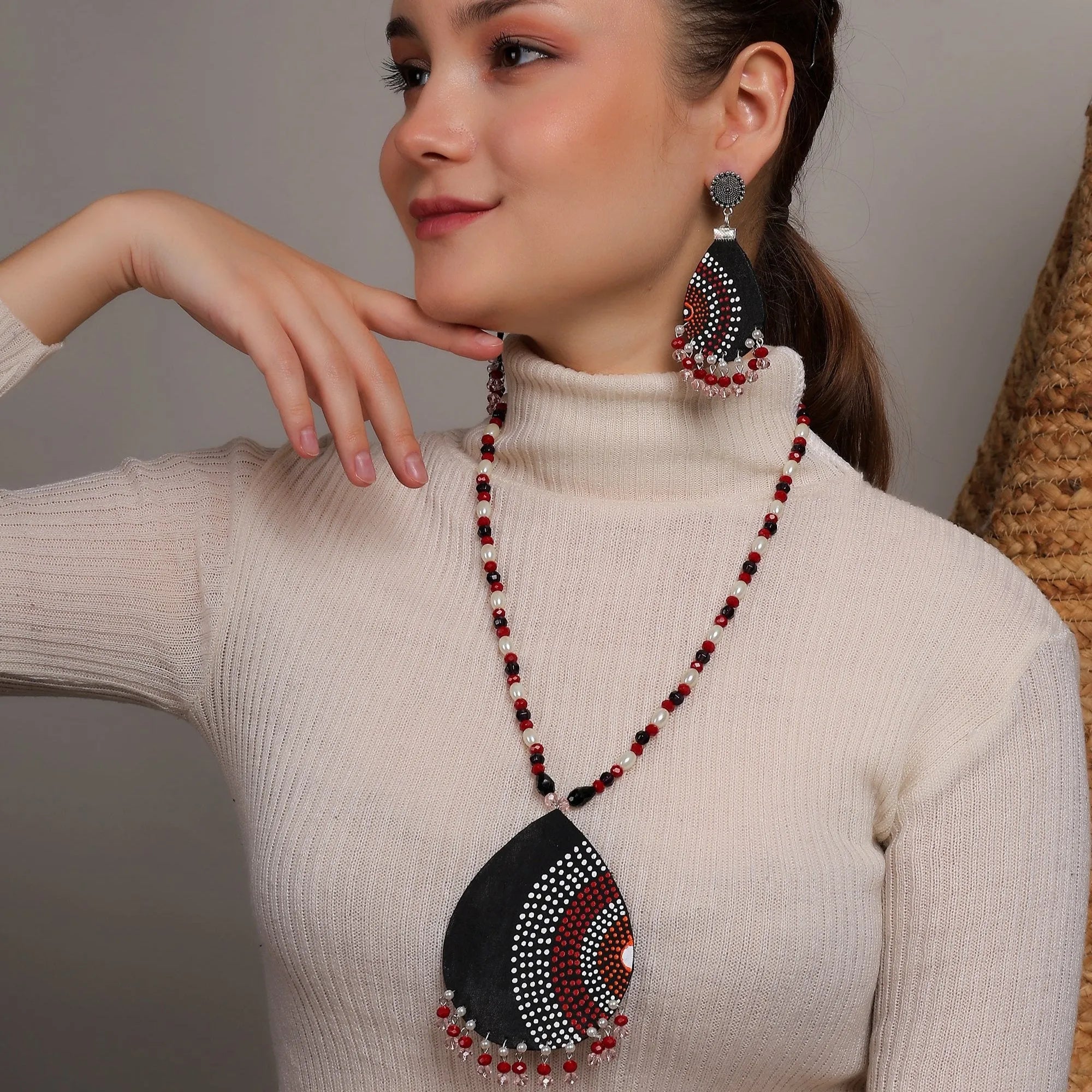 Sable Dot Multi Color Hand Painted (Necklace Set) HP-NP-207 - KHOJ.CITY