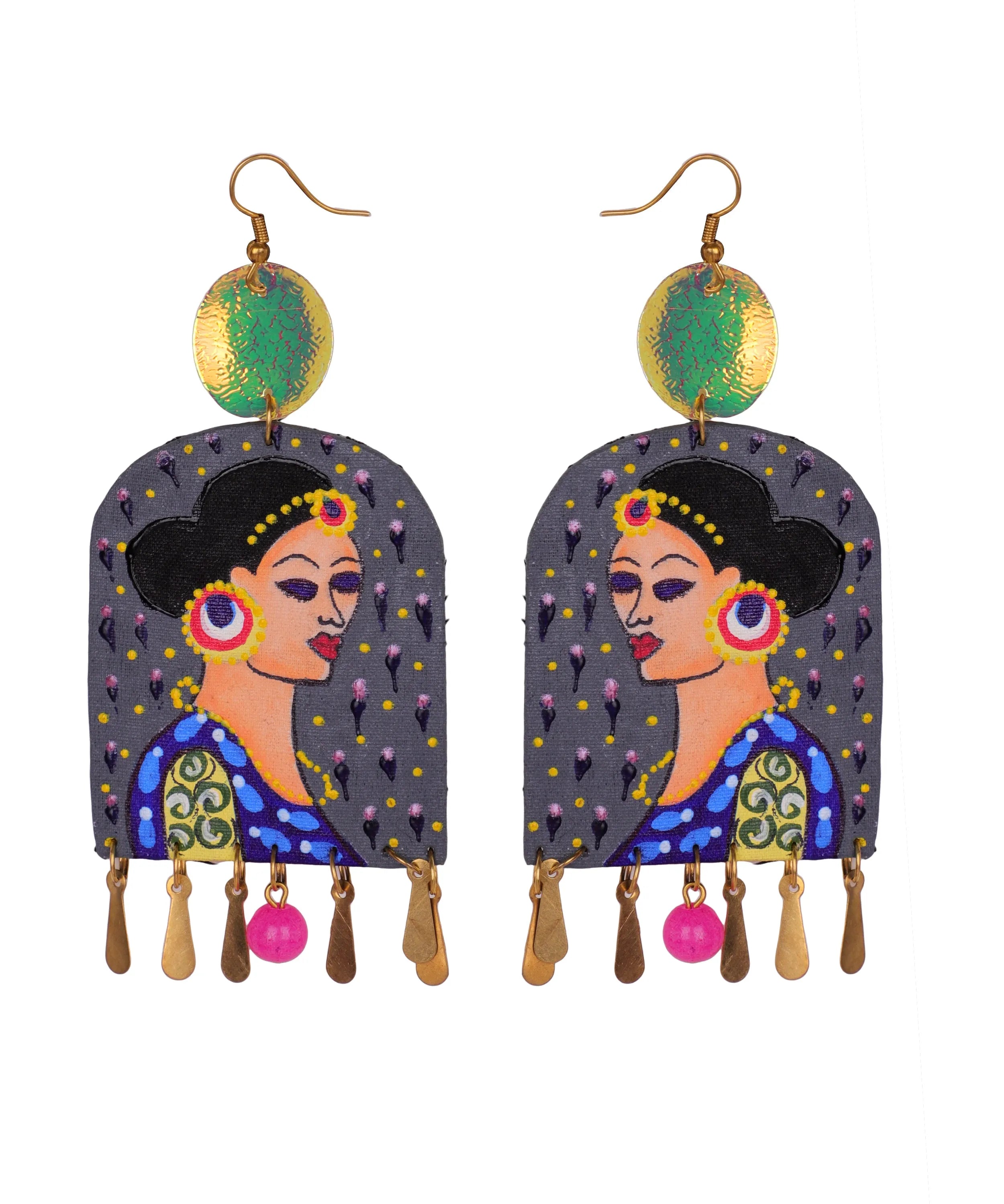 Saundarya Traditional Multi Color Hand Painted Drop (Earrings) HP-ER-177 - KHOJ.CITY