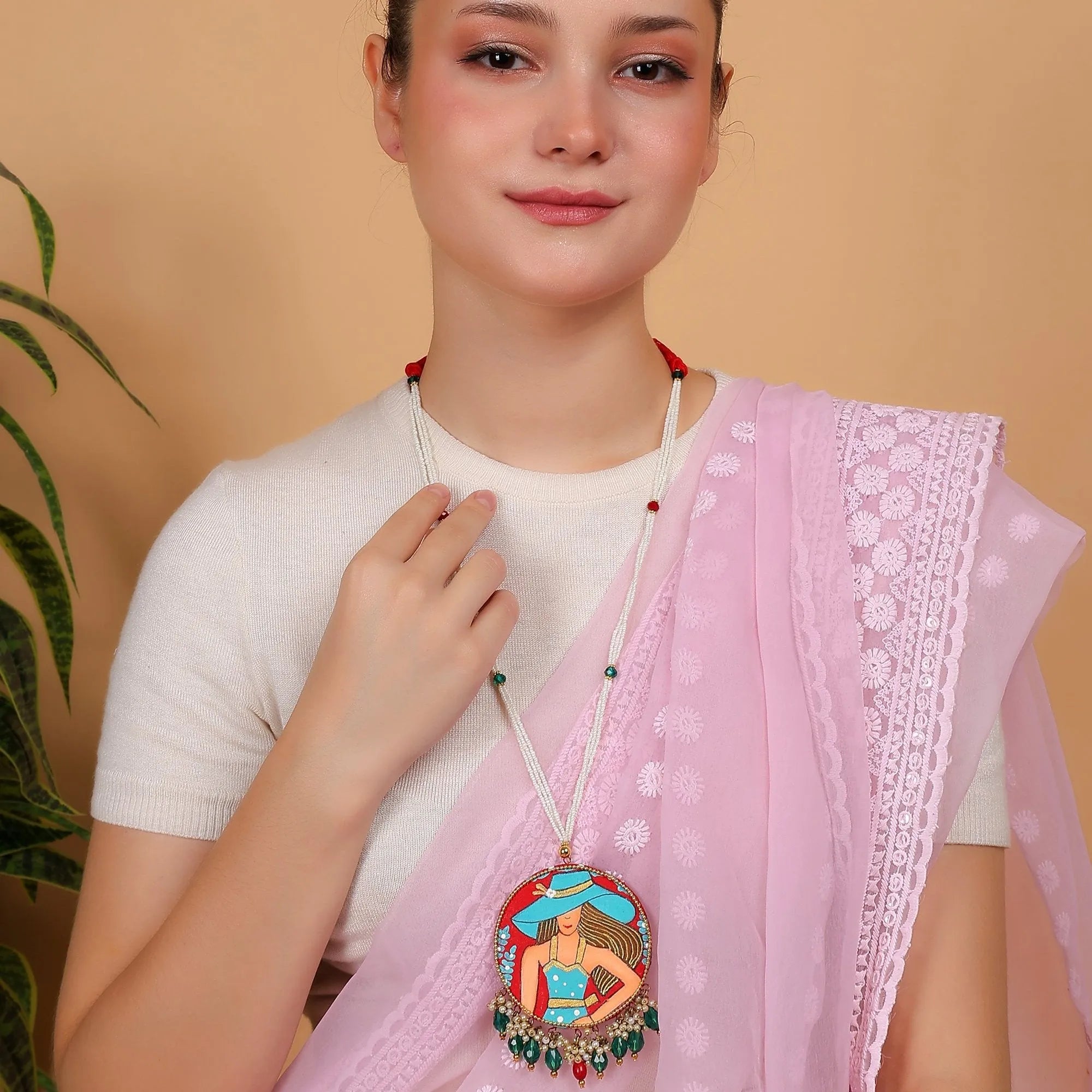 Seton Classic Red Hand Painted (Necklace) HP-NP-158 - KHOJ.CITY