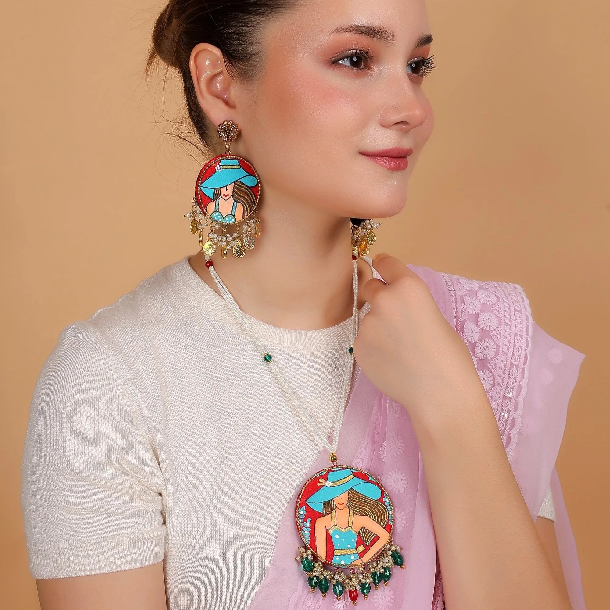 Seton Classic Red Hand Painted (Necklace Set) HP-NP-210 - KHOJ.CITY