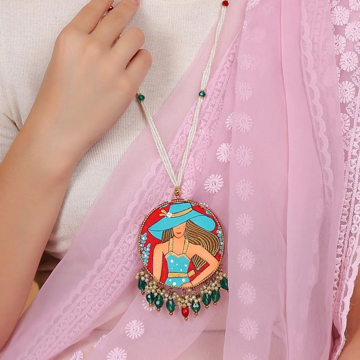 Seton Classic Red Hand Painted (Necklace Set) HP-NP-210 - KHOJ.CITY