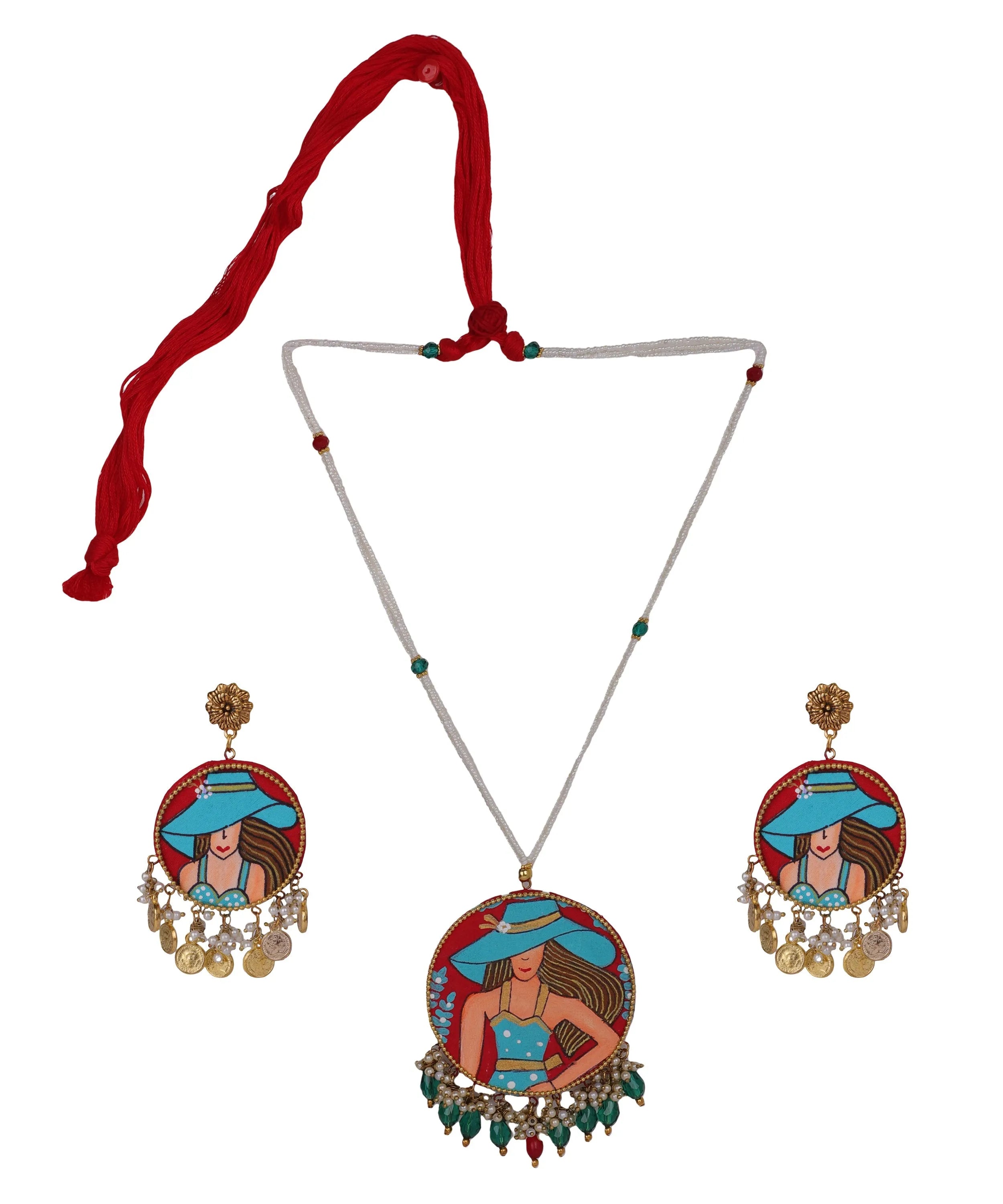 Seton Classic Red Hand Painted (Necklace Set) HP-NP-210 - KHOJ.CITY