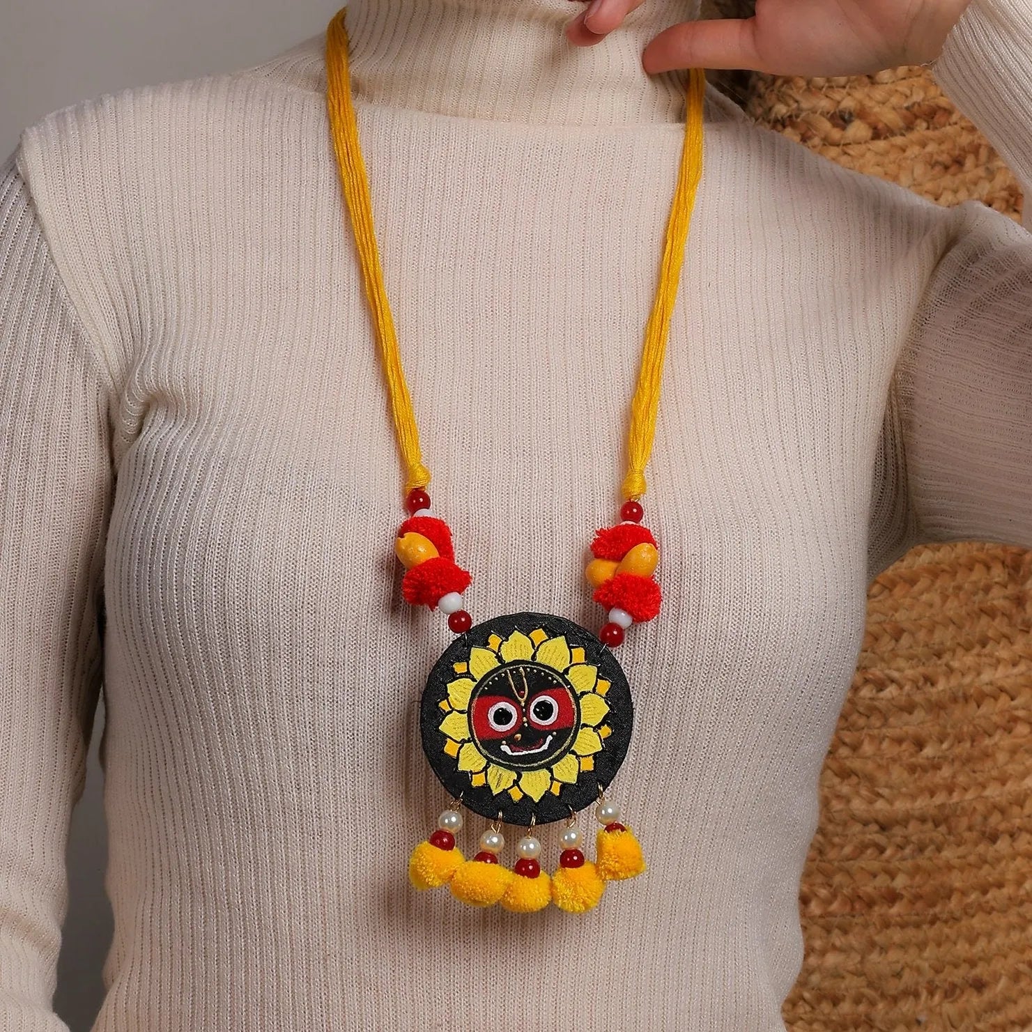 Sri Puri Jagannath Traditional Multi Color Hand Painted (Necklace) HP-NP-152 - KHOJ.CITY