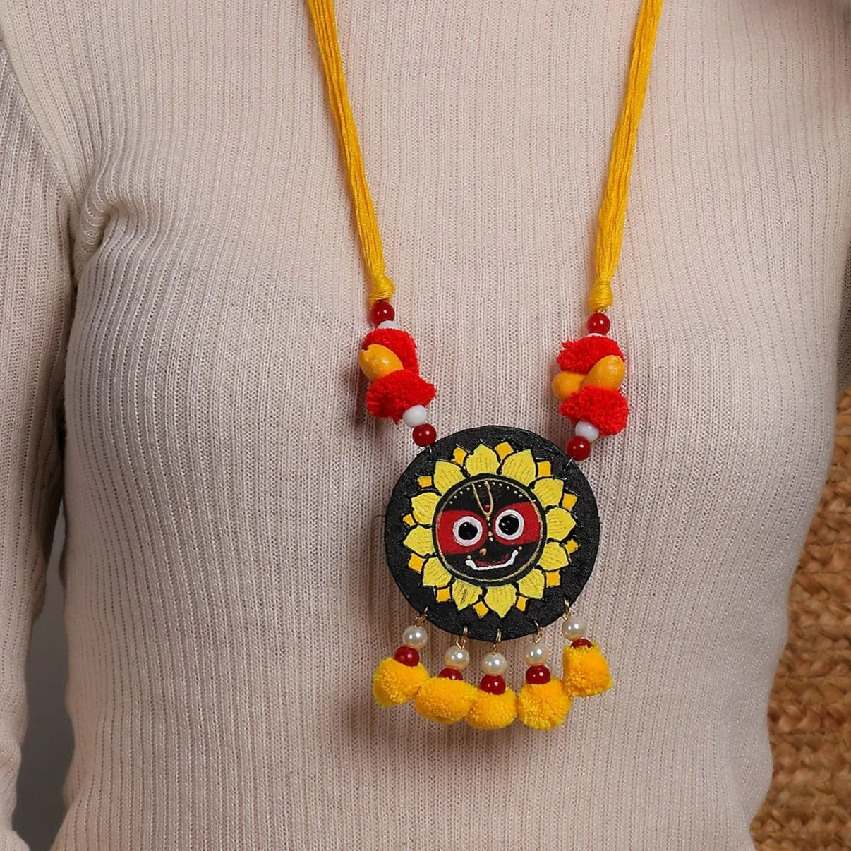Sri Puri Jagannath Traditional Multi Color Hand Painted (Necklace Set) HP-NP-211 - KHOJ.CITY