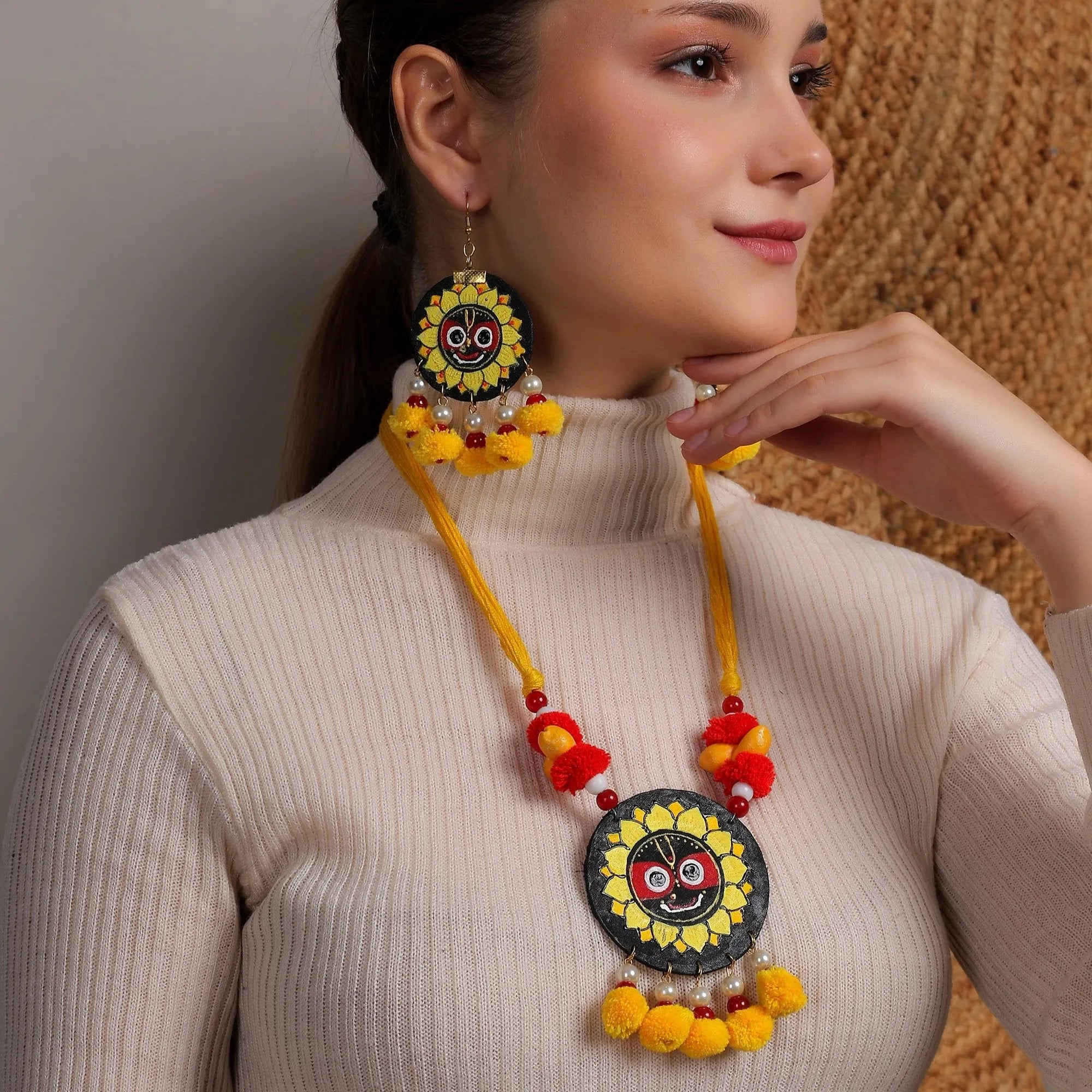 Sri Puri Jagannath Traditional Multi Color Hand Painted (Necklace Set) HP-NP-211 - KHOJ.CITY