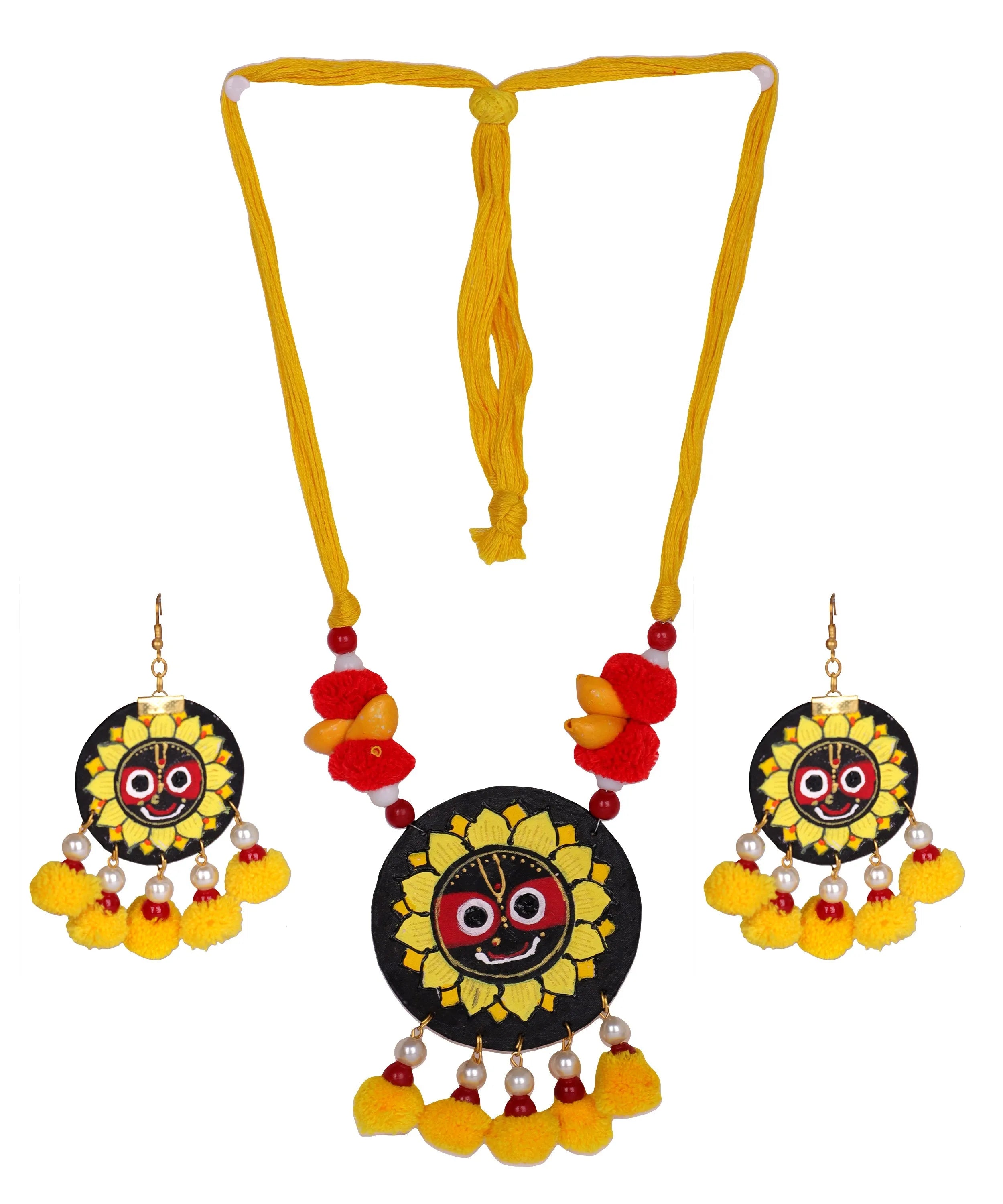 Sri Puri Jagannath Traditional Multi Color Hand Painted (Necklace Set) HP-NP-211 - KHOJ.CITY