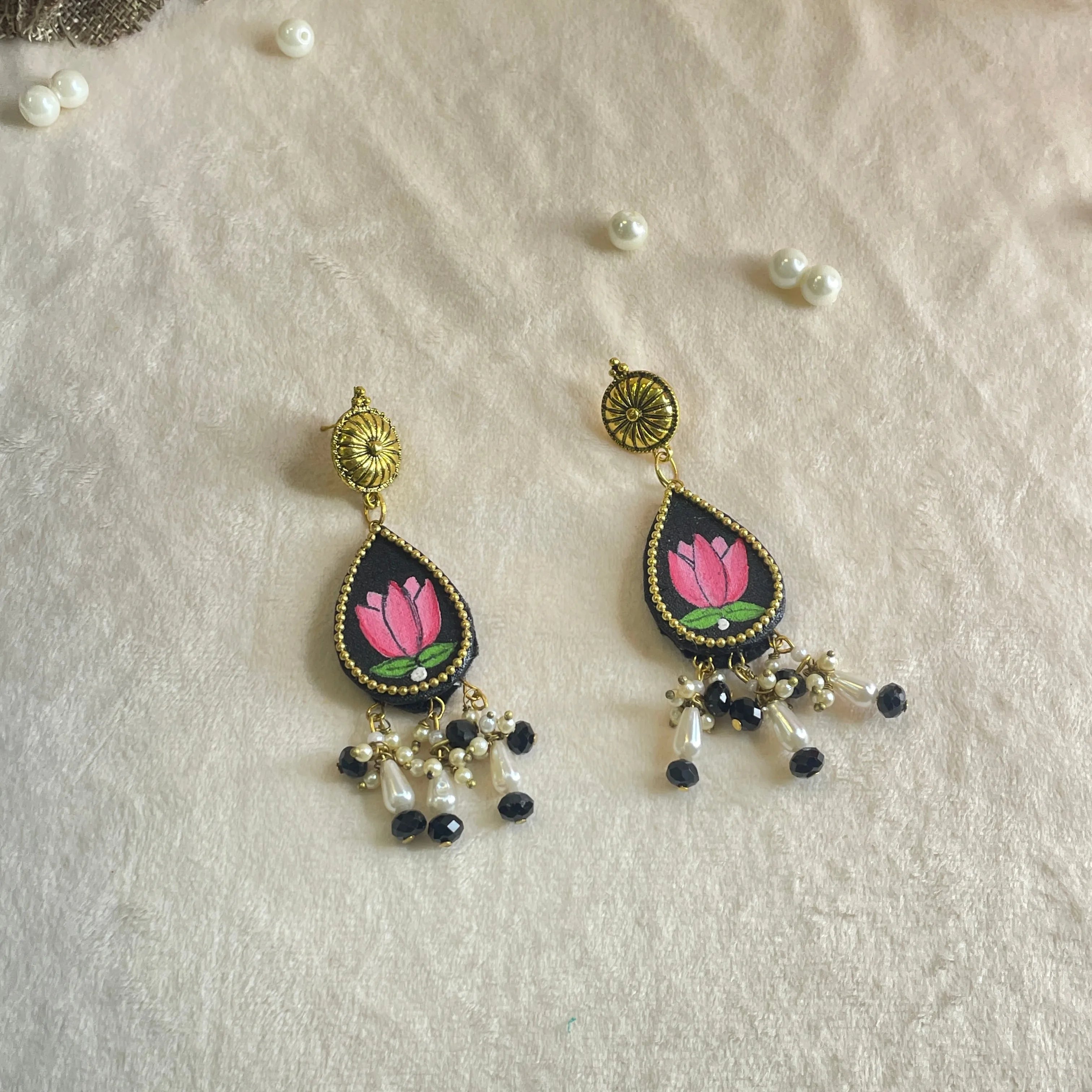 Kali Black Multi Color Hand Painted Drop (Earrings) HP-ER-206 - KHOJ.CITY