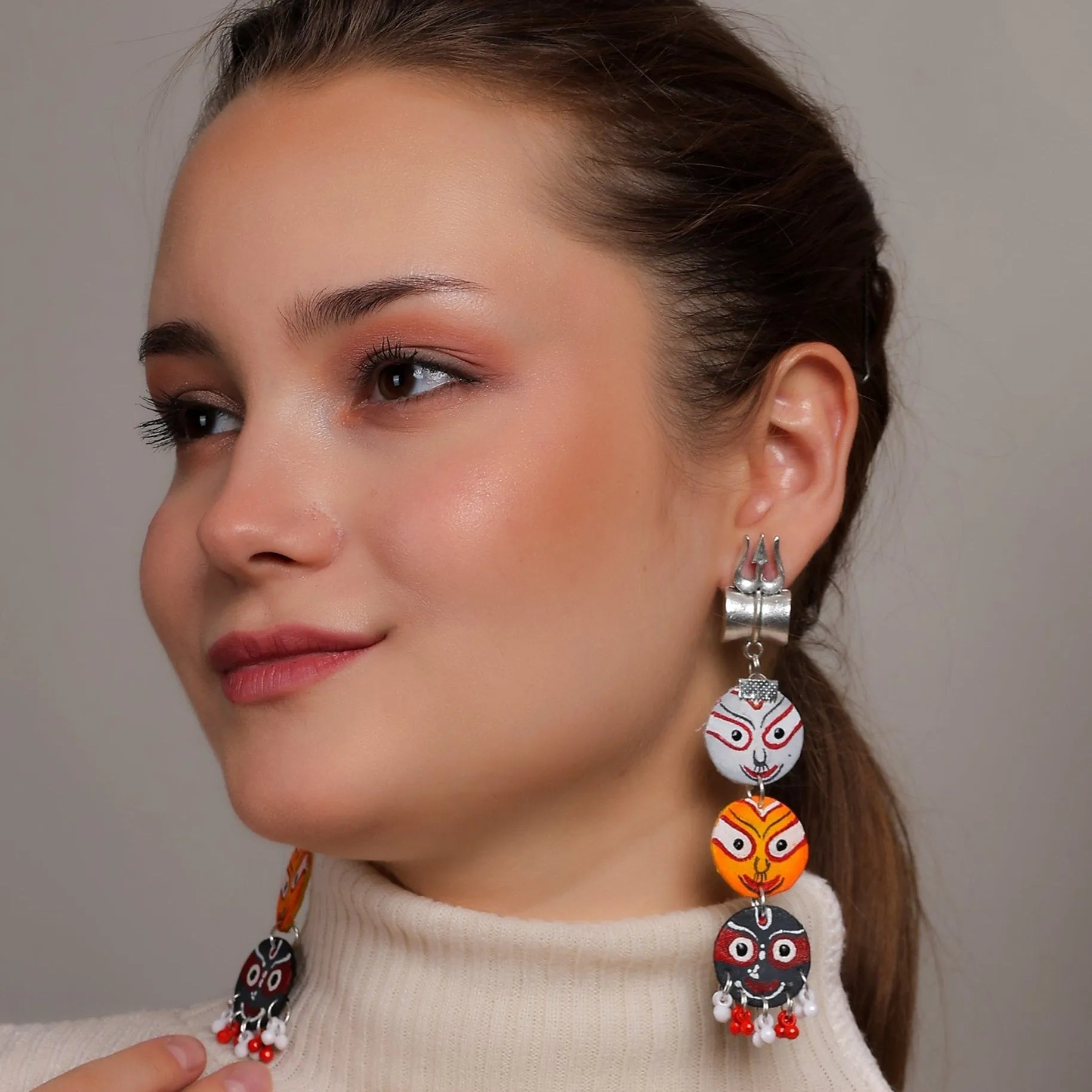 Trio Jagannath Traditional Multi Color Hand Painted Drop (Earrings) HP-ER-158 - KHOJ.CITY