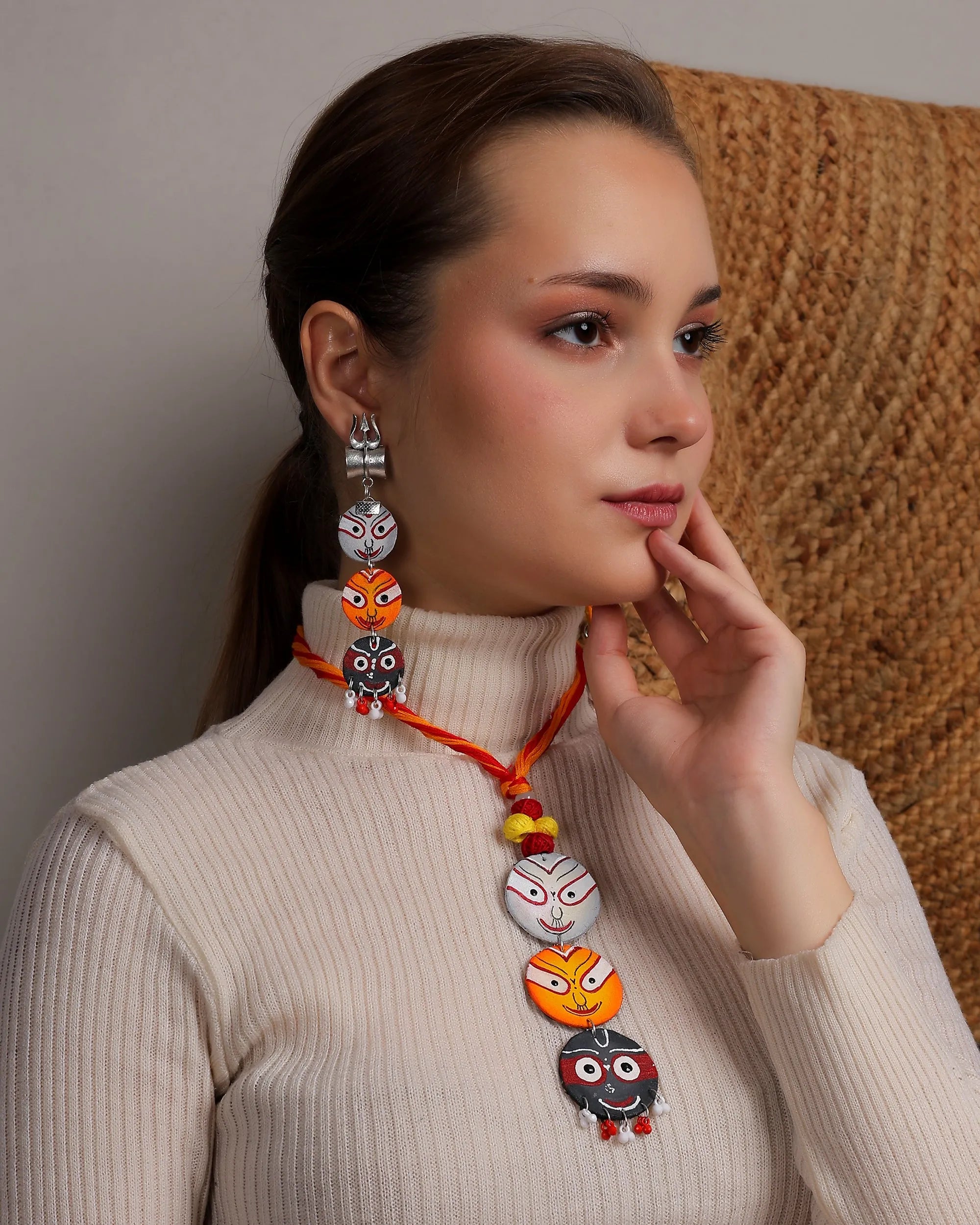 Trio Jagannath Traditional Multi Color Hand Painted (Necklace Set) HP-NP-213 - KHOJ.CITY