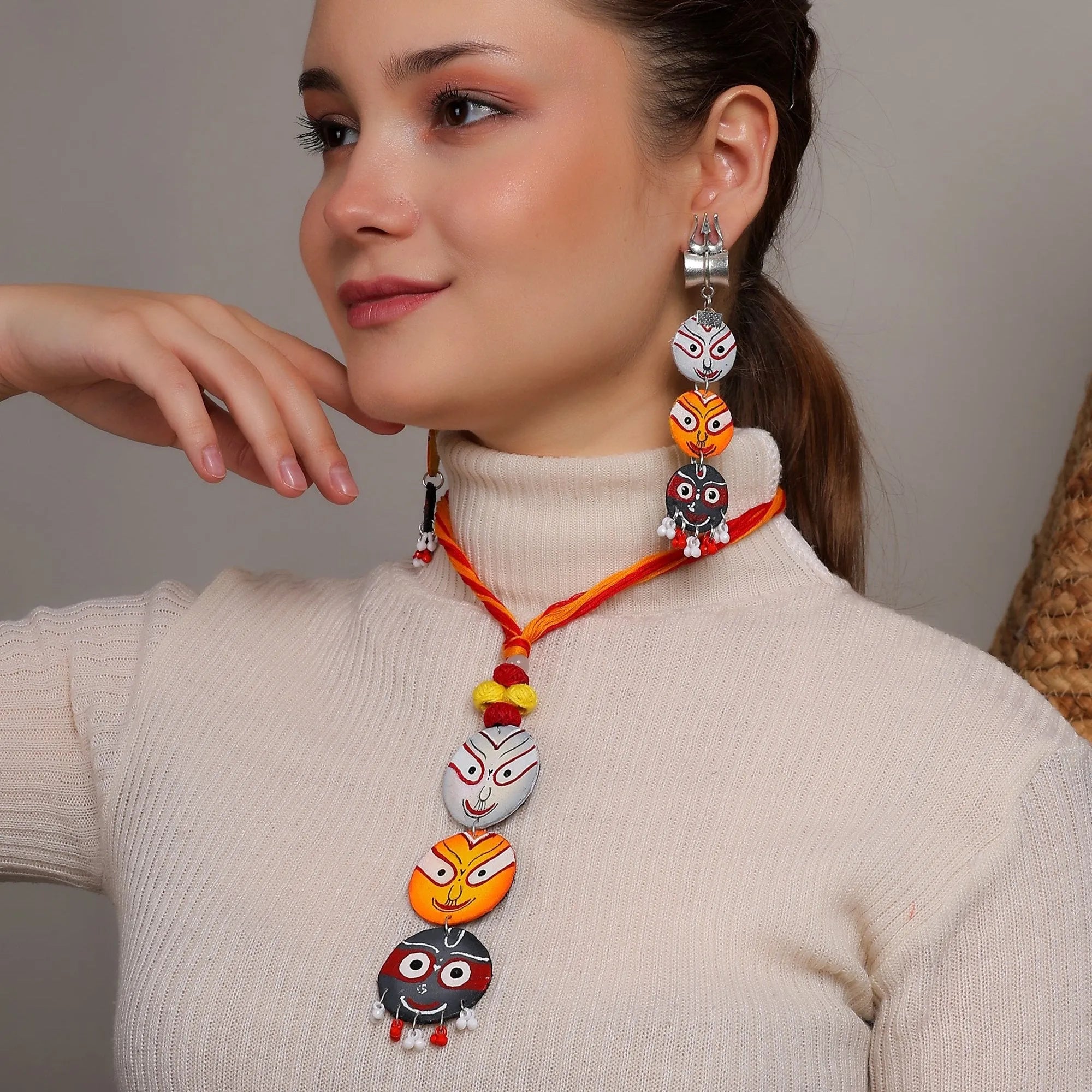 Trio Jagannath Traditional Multi Color Hand Painted (Necklace Set) HP-NP-213 - KHOJ.CITY