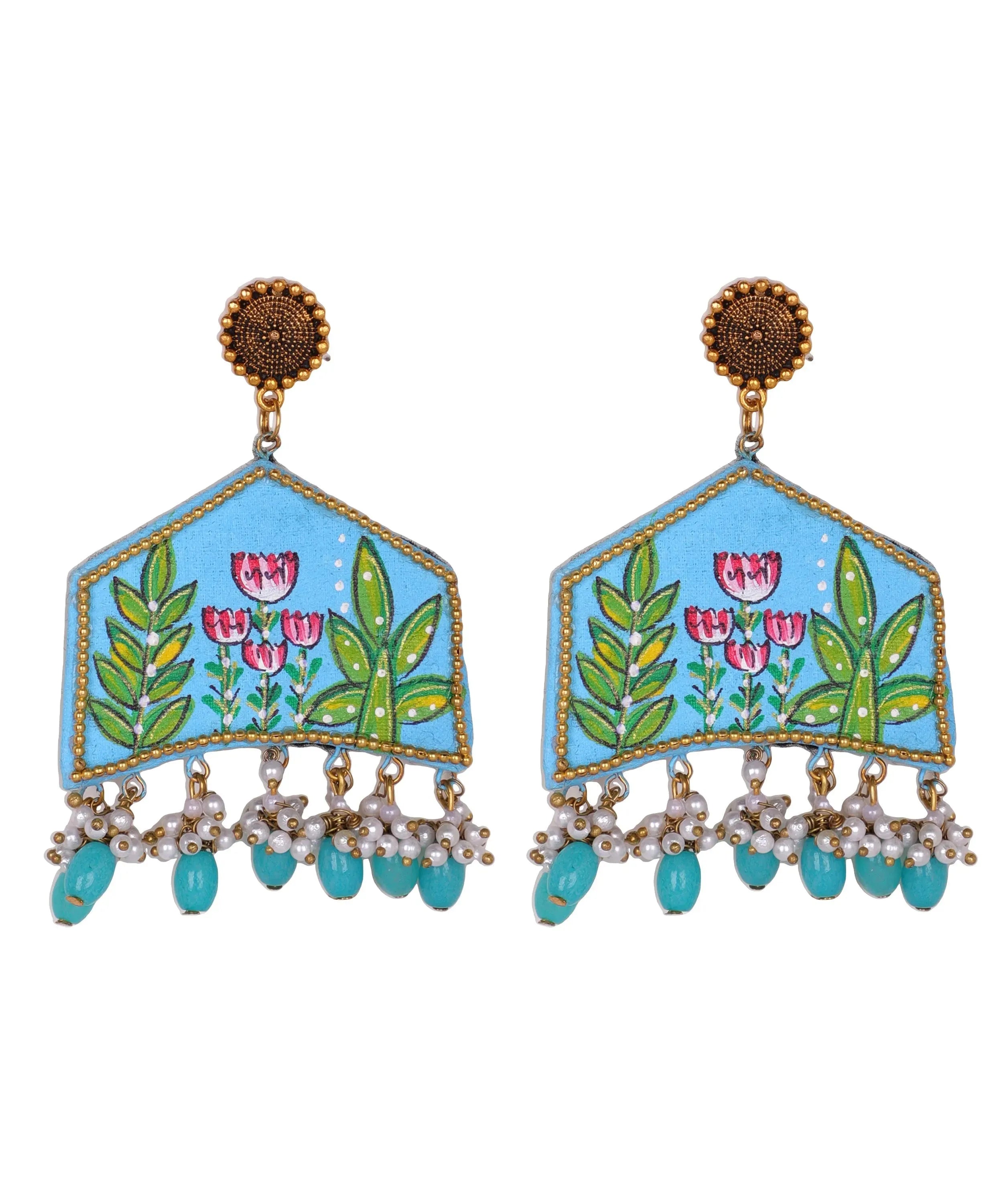 Tulipa Traditional Multi Color Hand Painted Drop (Necklace Set) HP-NP-214 - KHOJ.CITY