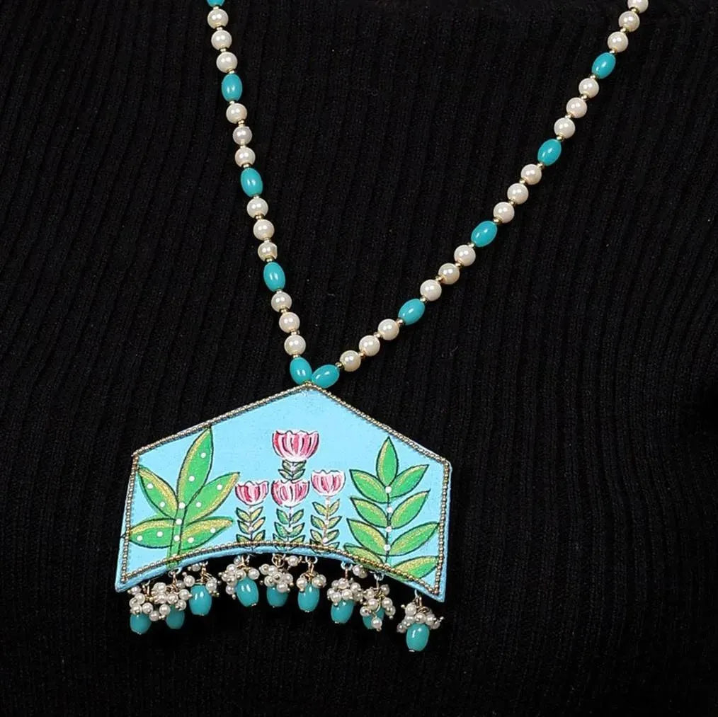 Tulipa Traditional Multi Color Hand Painted Drop (Necklace) HP-NP-215 - KHOJ.CITY