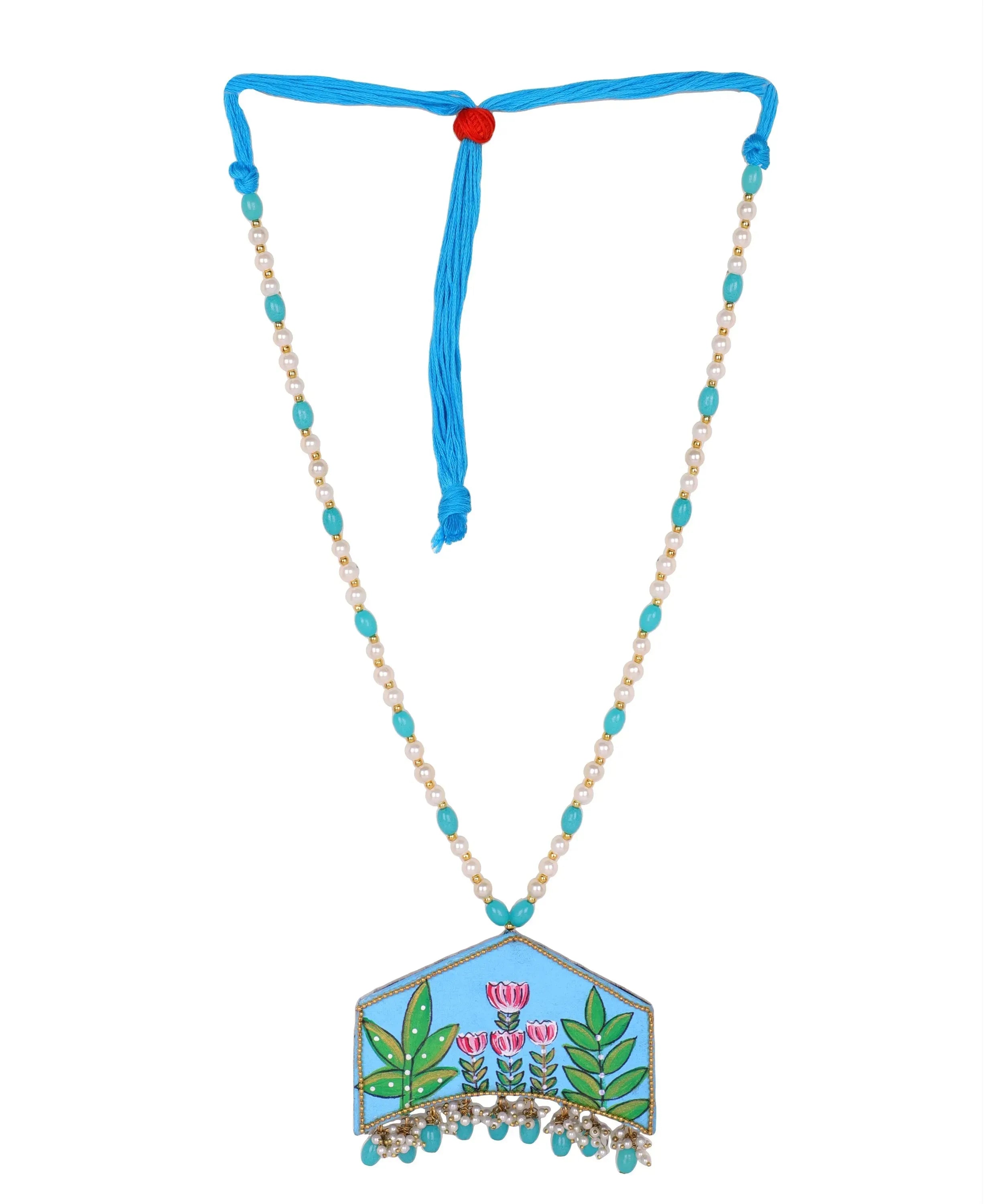 Tulipa Traditional Multi Color Hand Painted Drop (Necklace) HP-NP-215 - KHOJ.CITY