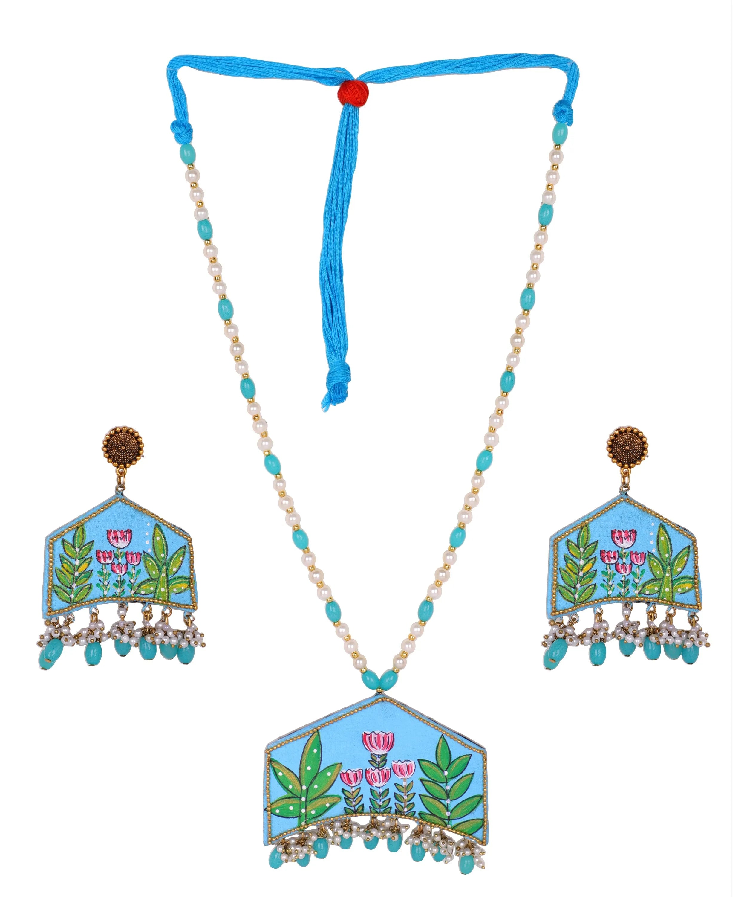 Tulipa Traditional Multi Color Hand Painted Drop (Necklace Set) HP-NP-214 - KHOJ.CITY