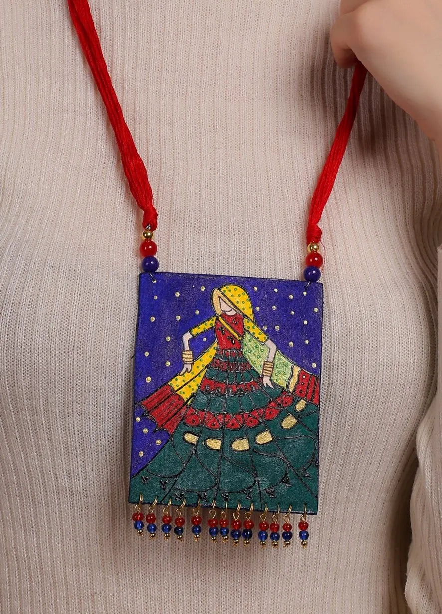 Twirl Traditional Multi Color Hand Painted Drop (Necklace) HP- NP-217 - KHOJ.CITY