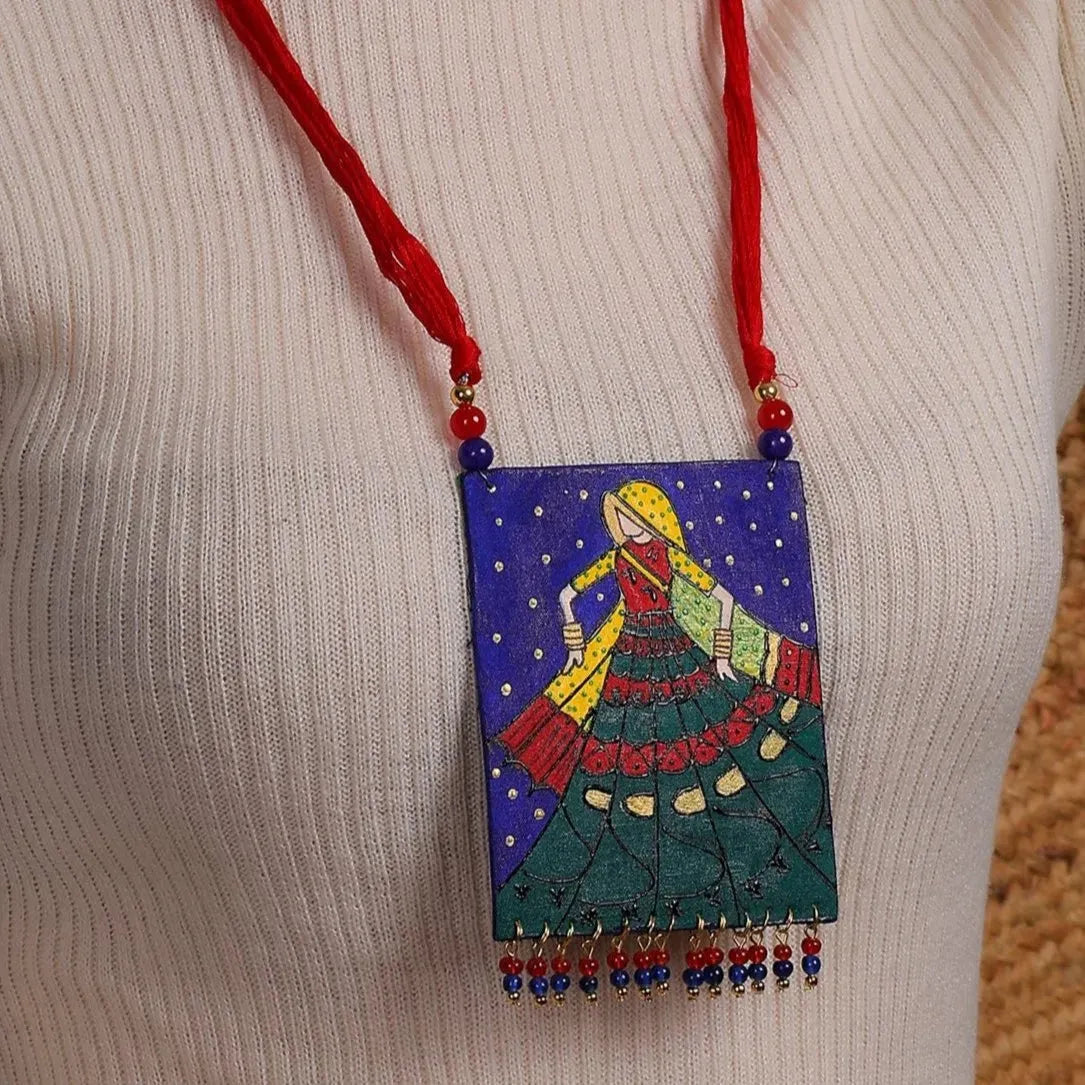 Twirl Traditional Multi Color Hand Painted Drop (Necklace) HP- NP-217 - KHOJ.CITY