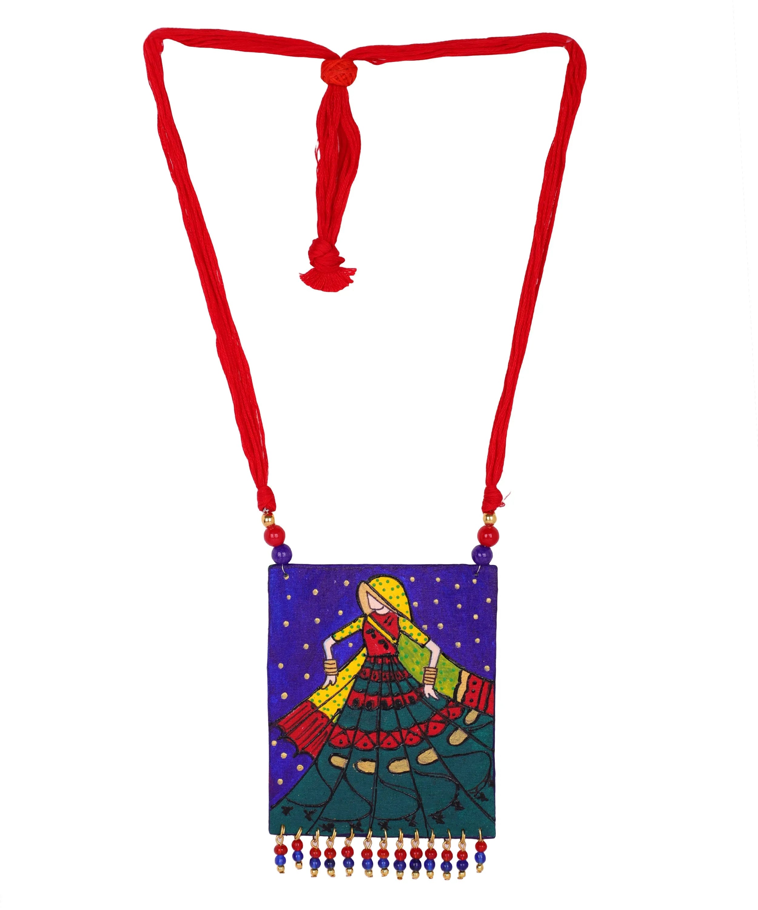 Twirl Traditional Multi Color Hand Painted Drop (Necklace) HP- NP-217 - KHOJ.CITY