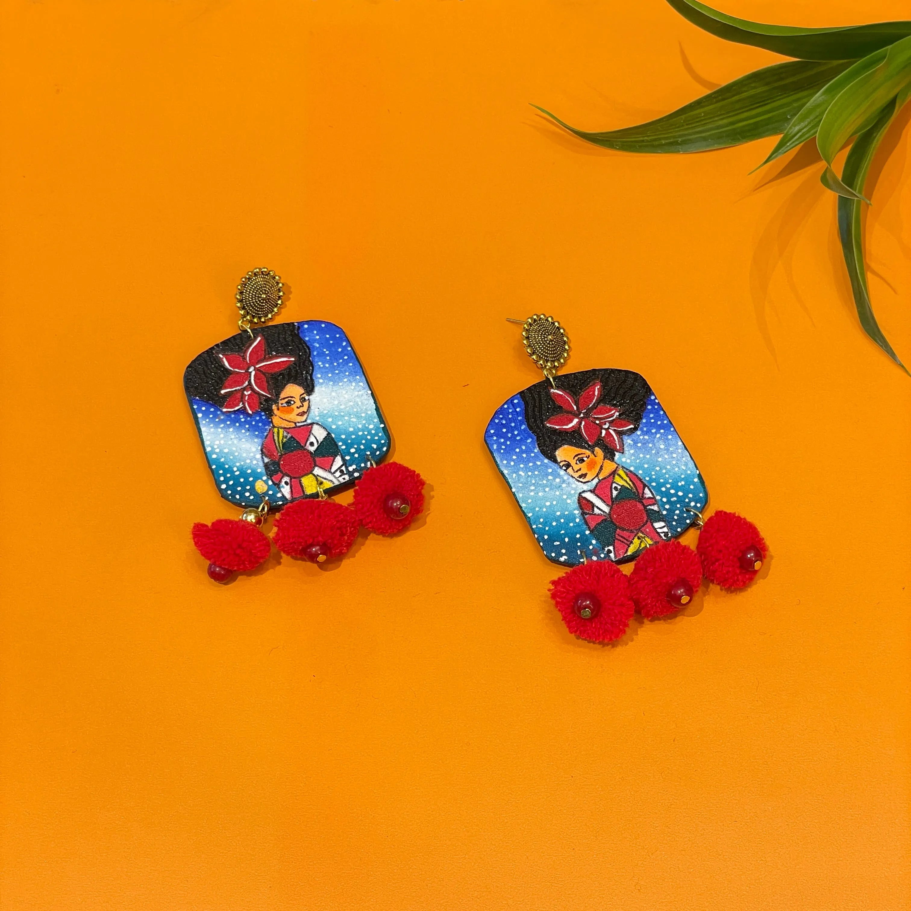Galaxy Urban Naari Bohemian Multi Color Hand Painted Drop (Earrings) HP-ER-193 - KHOJ.CITY