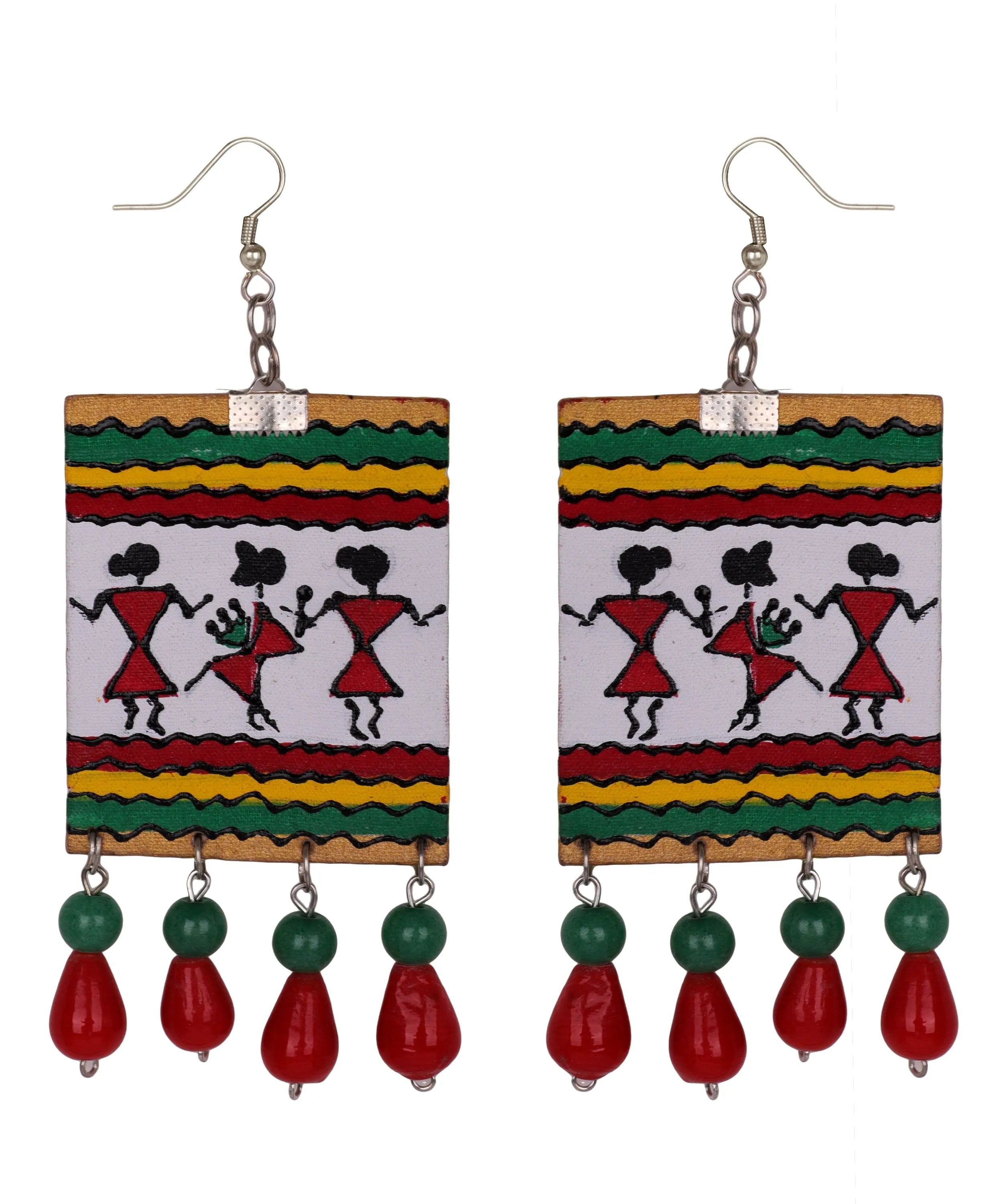 Warli Modern Multi Color Hand Painted Drop (Earrings) HP-ER-200 - KHOJ.CITY
