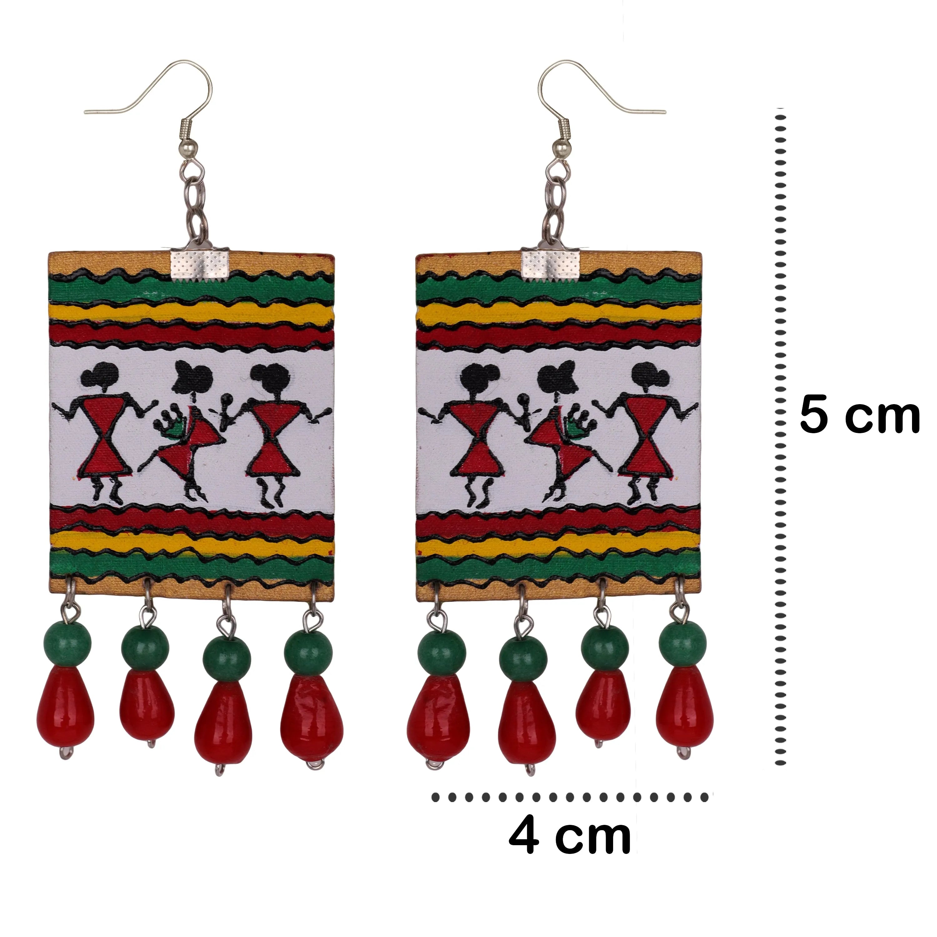 Warli Modern Multi Color Hand Painted Drop (Earrings) HP-ER-200 - KHOJ.CITY