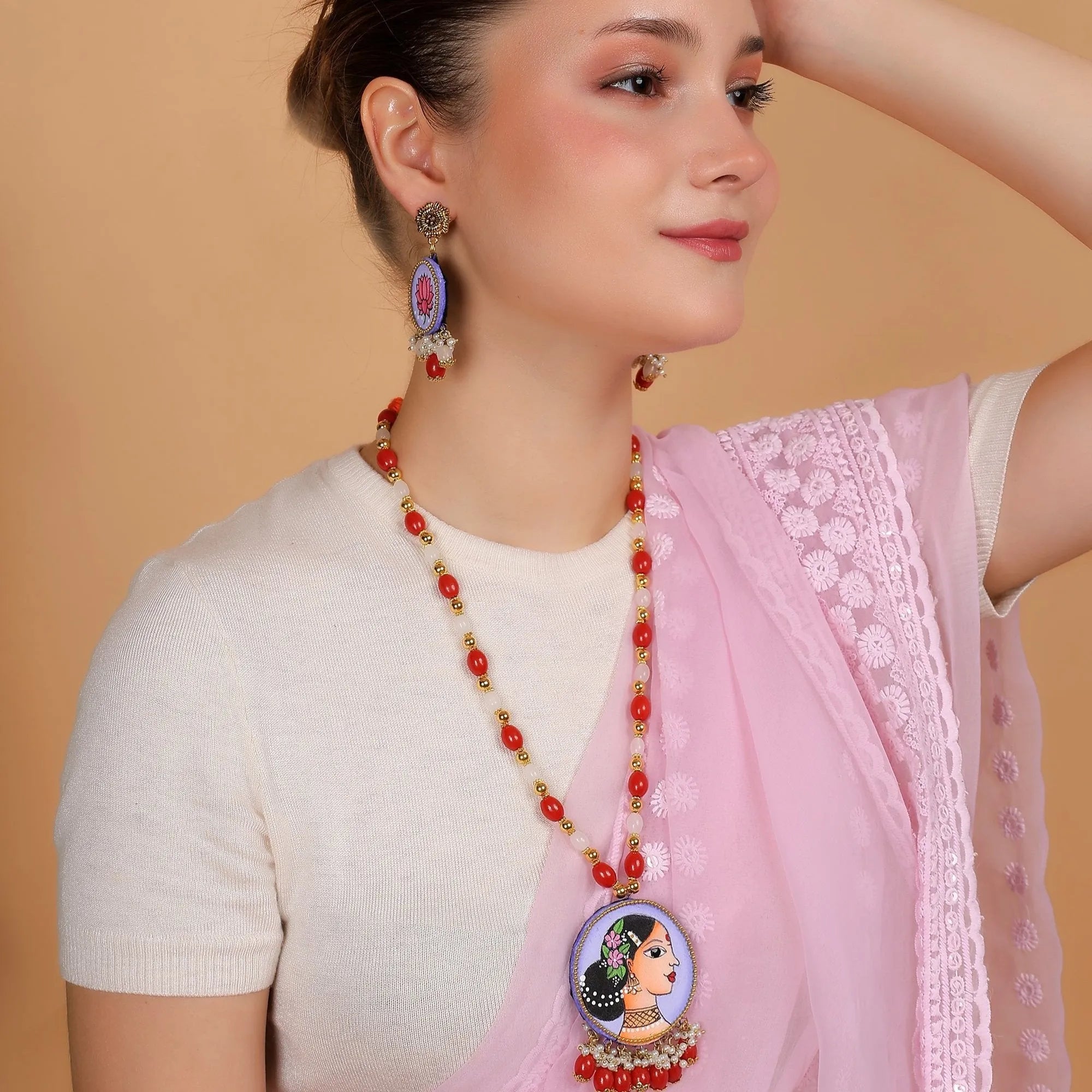 Yogini Classic Hand Painted (Necklace Set) HP-NP-157 - KHOJ.CITY