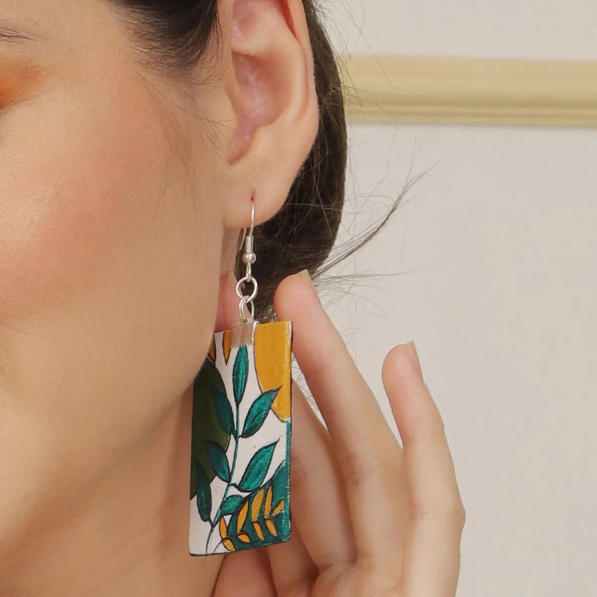 Leaf Abstract Traditional Multi Color Hand Painted Drop (Earrings) HP - ER - 093 - KHOJ.CITY