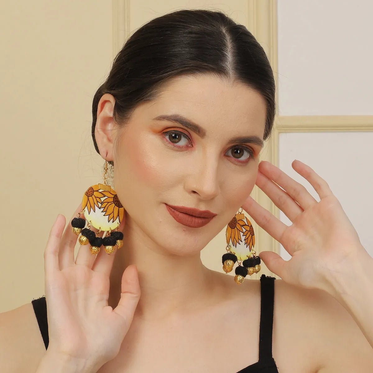 Lilium Traditional Multi Color Hand Painted Drop (Earrings) HP - ER - 095 - KHOJ.CITY
