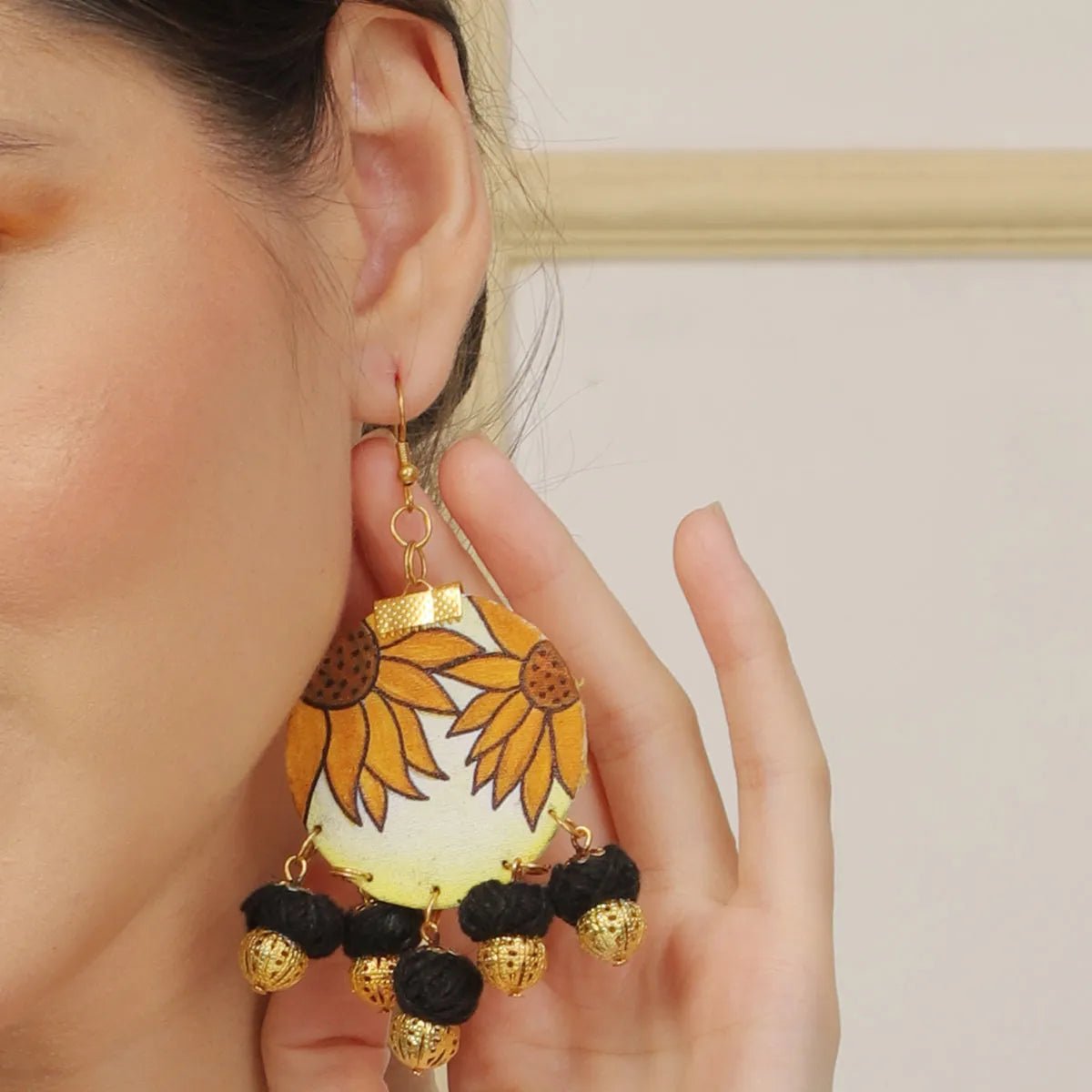 Lilium Traditional Multi Color Hand Painted Drop (Earrings) HP - ER - 095 - KHOJ.CITY