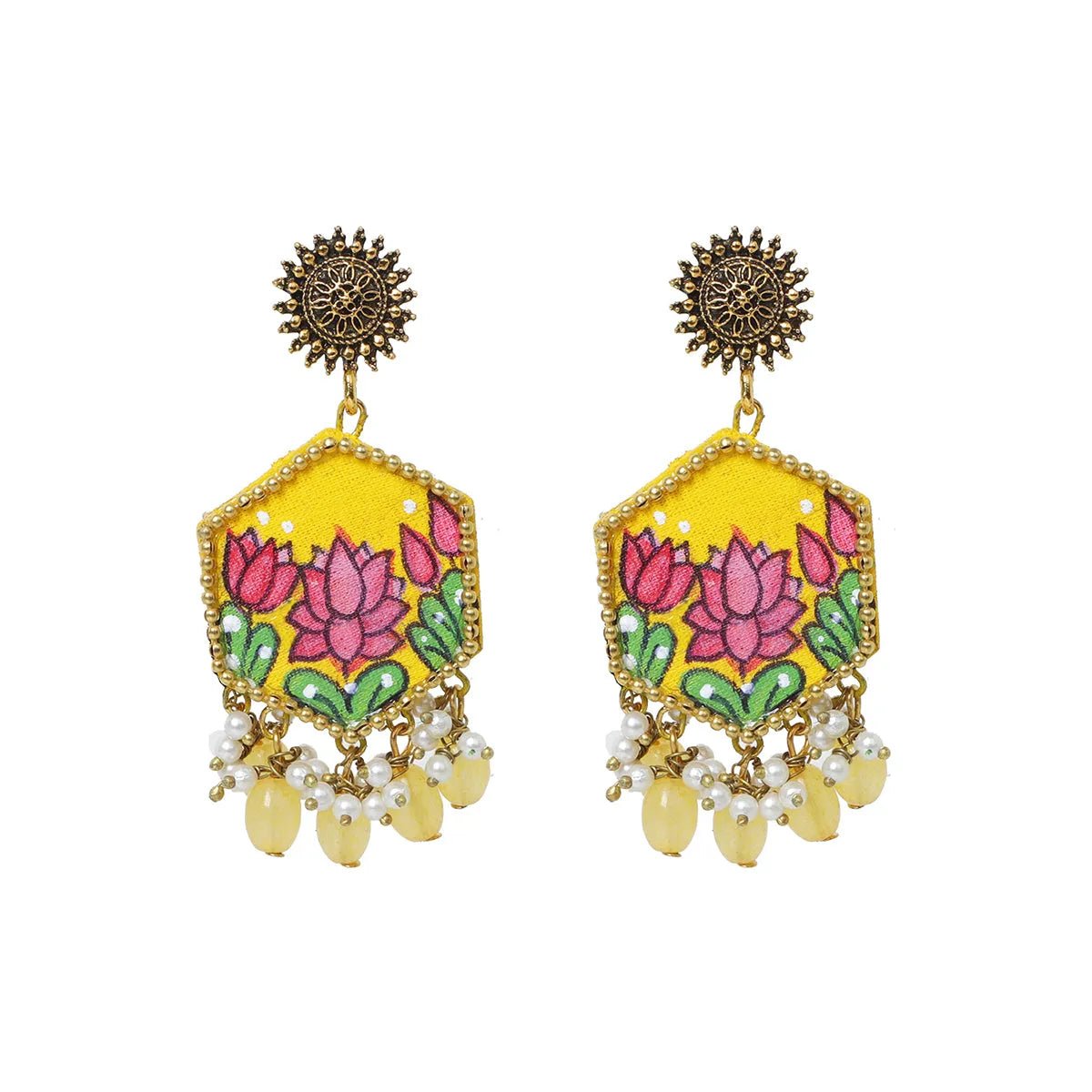 Lily Yellow Hand Painted Drop (Earrings) HP - ER - 053 - KHOJ.CITY