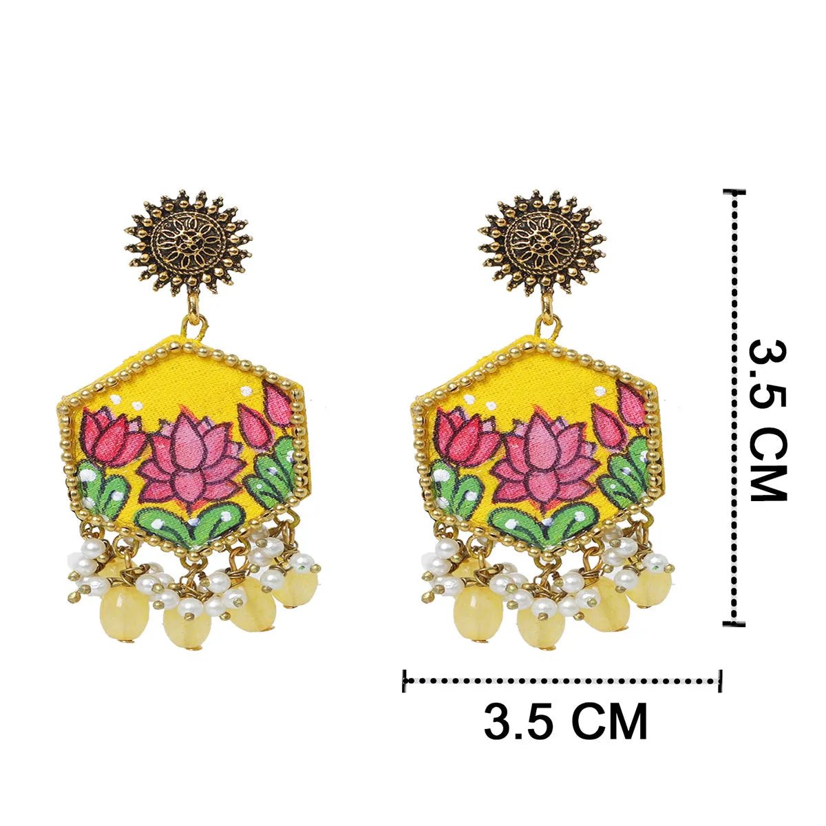 Lily Yellow Hand Painted Drop (Earrings) HP - ER - 053 - KHOJ.CITY