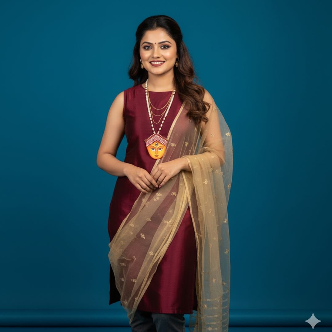 Maa Durga Classic Multi Color Hand Painted (Necklace) HP - NP - KHOJ.CITY