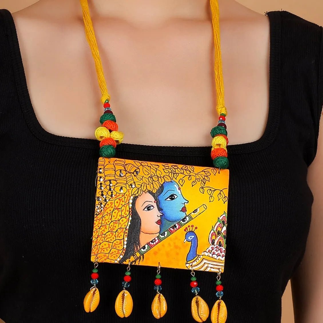 Mayuresh Brij Ke Kanha Traditional Multi Color Hand Painted (Necklace Set) HP - NP - 194 - KHOJ.CITY