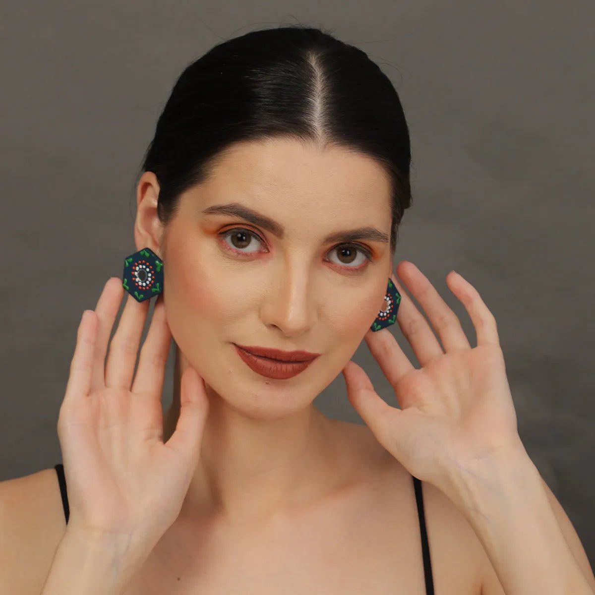 Mini Classic Multi Color Hand Painted Stud (Earrings) HP - ER - 239 - KHOJ.CITY