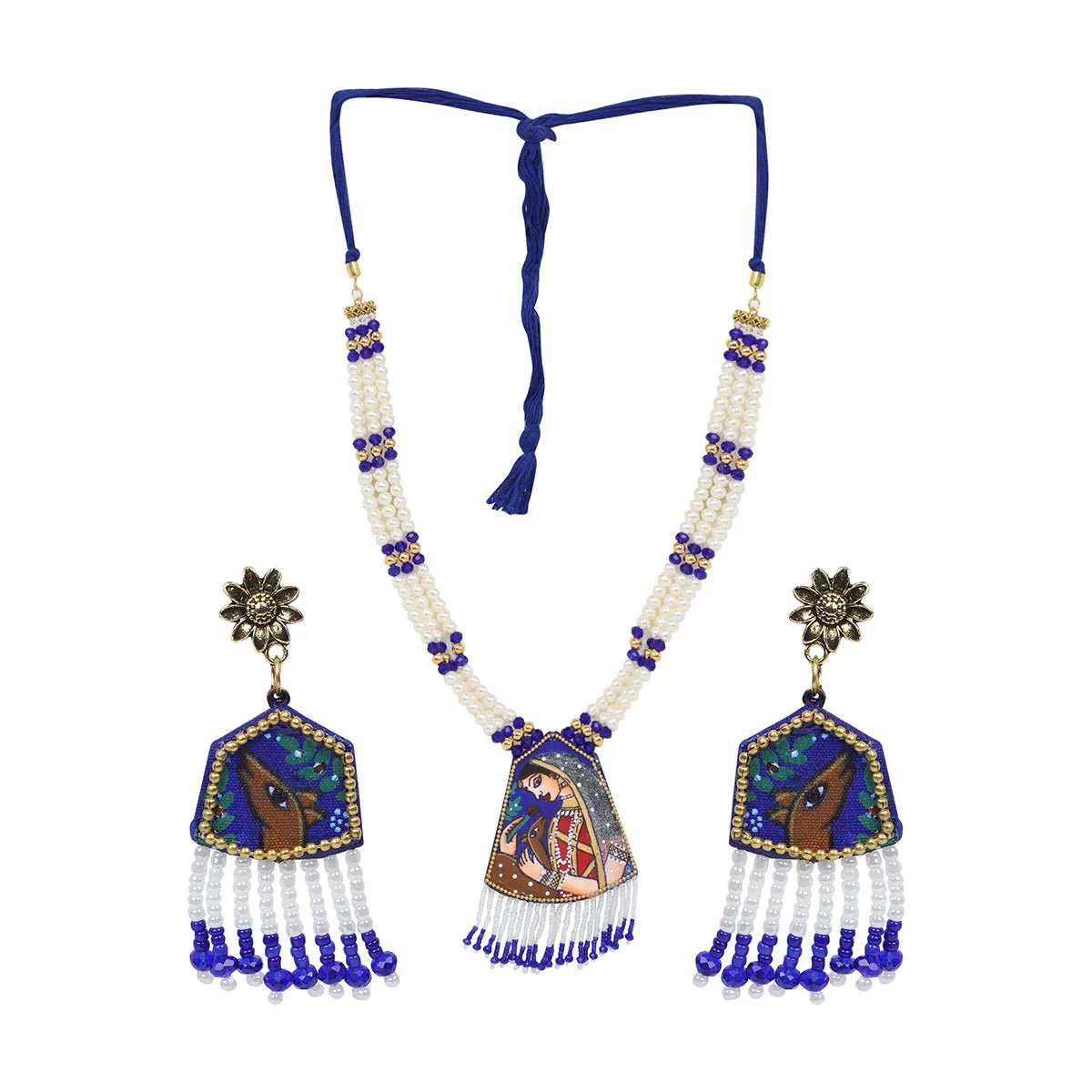 Mithila Blue Classic Hand Painted (Necklace Set) HP - NP - 063 - KHOJ.CITY