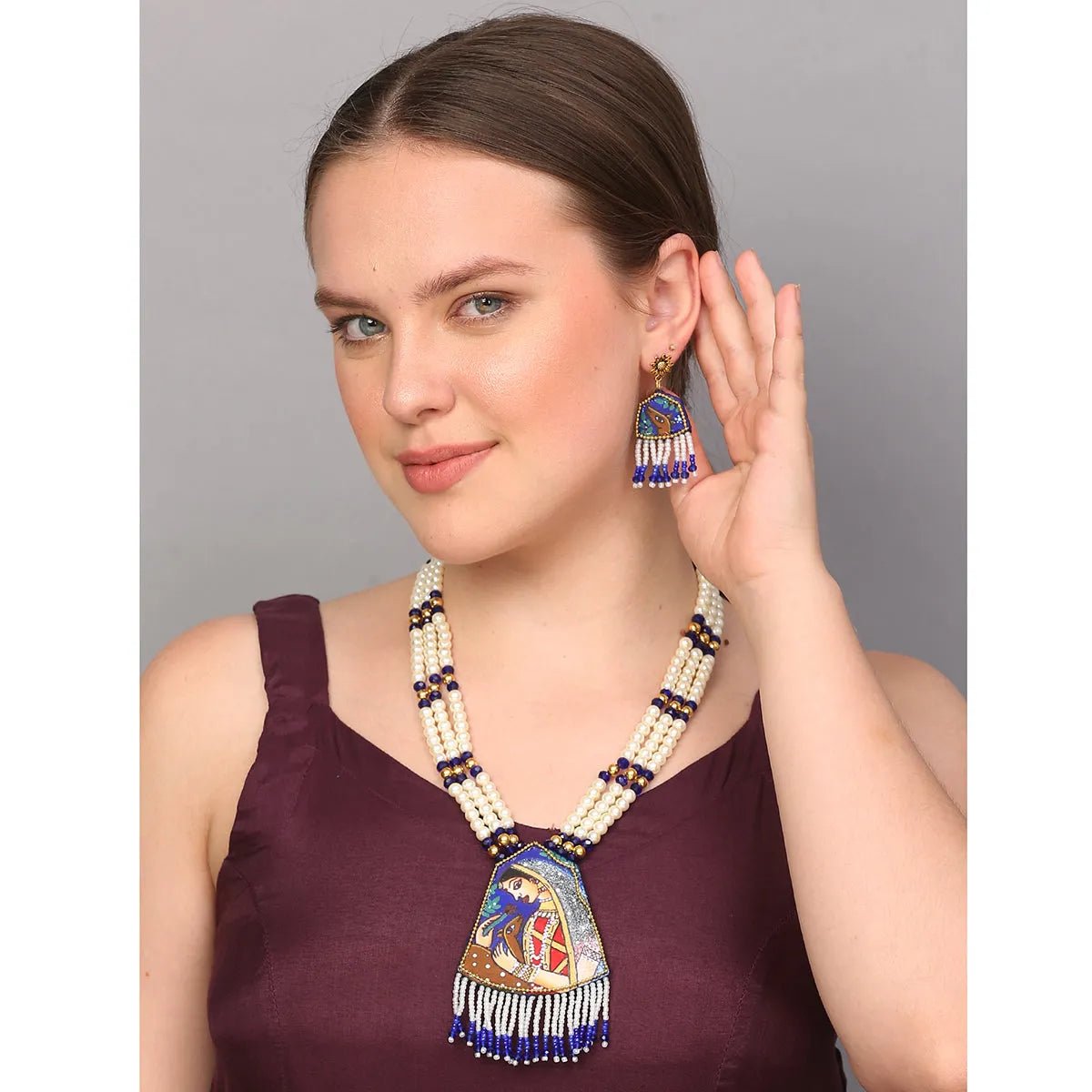 Mithila Blue Classic Hand Painted (Necklace Set) HP - NP - 063 - KHOJ.CITY