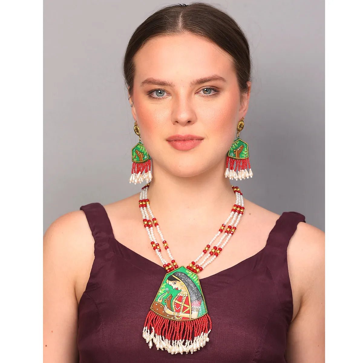 Mithila Red Classic Multi Color Handmade (Necklace set) HP - NP - KHOJ.CITY