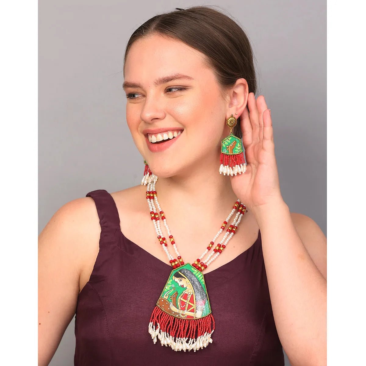 Mithila Red Classic Multi Color Handmade (Necklace set) HP - NP - KHOJ.CITY