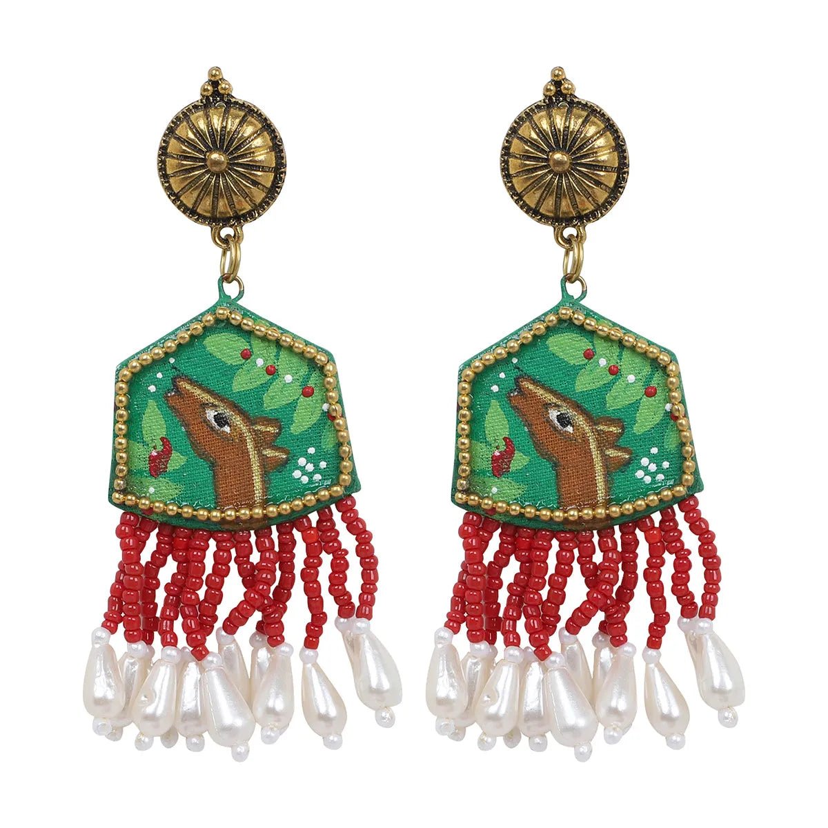Mithila Traditional Green Handmade Drop (Earrings) HP - ER - KHOJ.CITY