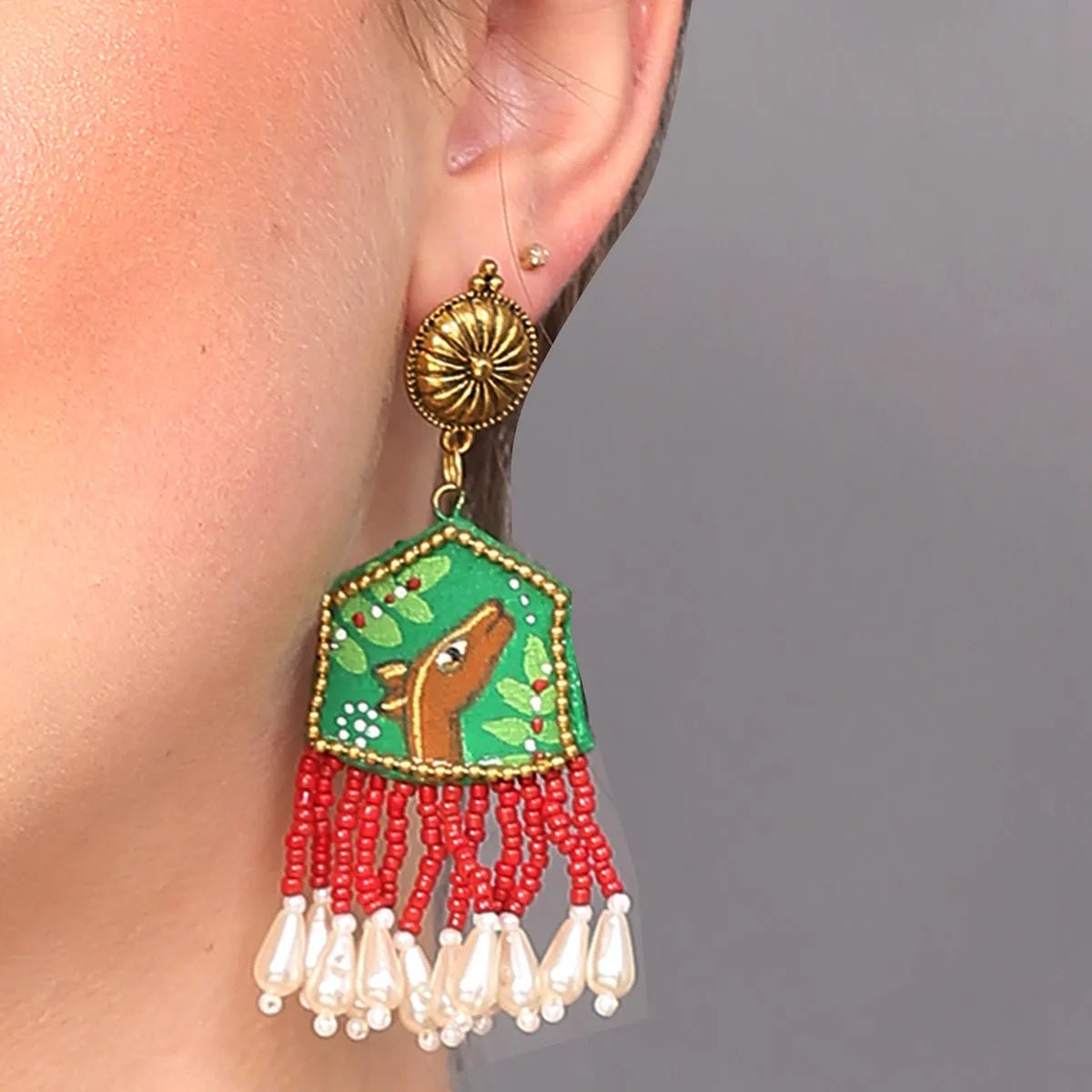 Mithila Traditional Green Handmade Drop (Earrings) HP - ER - KHOJ.CITY