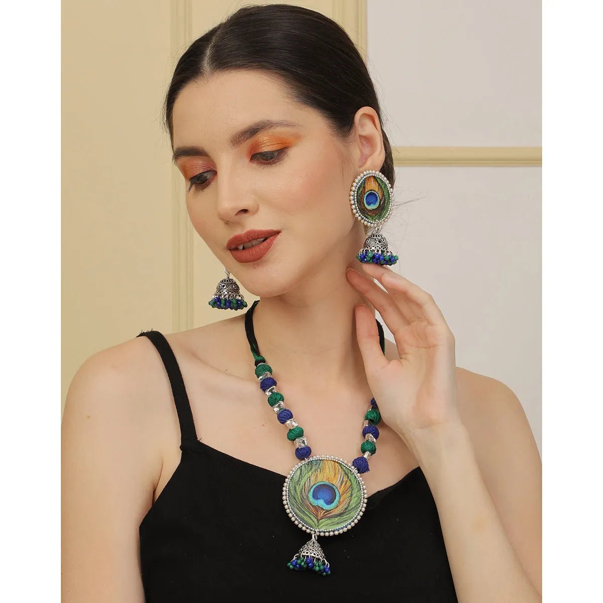 Mor Pankh Classic Multi Color Hand Painted (Necklace Set) HP - NP - KHOJ.CITY