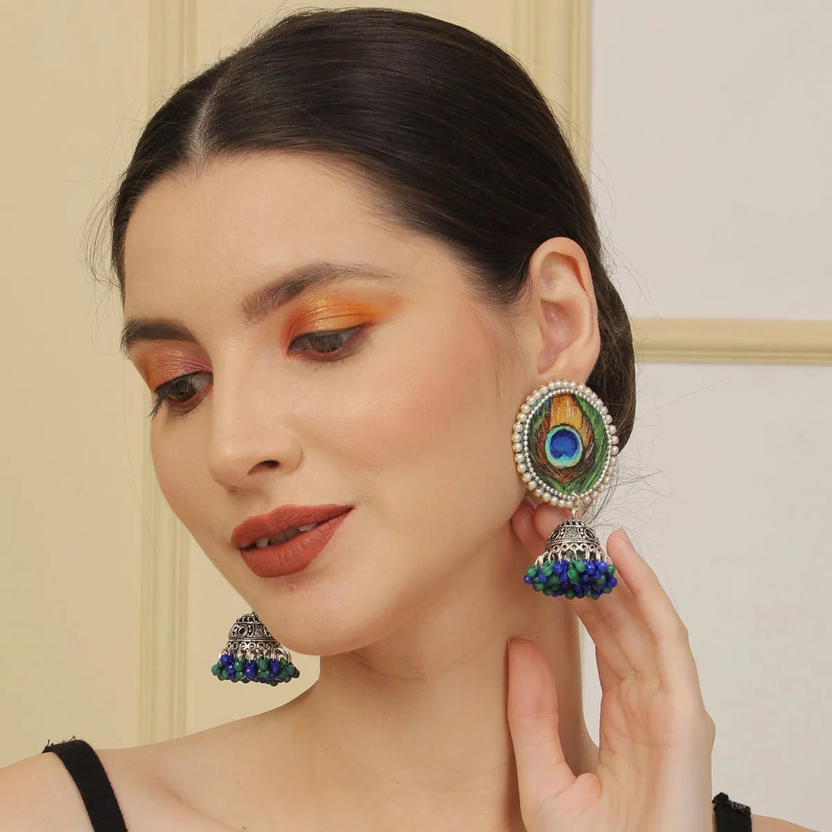 Mor Pankh Traditional Multi Color Hand Painted Drop (Earrings) HP - ER - KHOJ.CITY