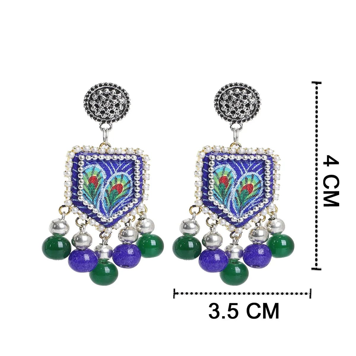 Mor Traditional Multi Color Hand Painted Drop (Earrings) HP - ER - 137 - KHOJ.CITY